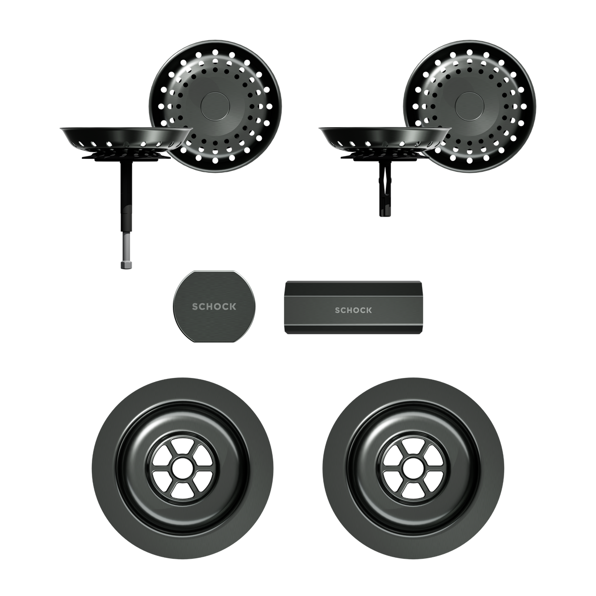 SCHOCK Sichtteile in Gunmetal brushed zu Ablaufgarnitur mit Drehexcenter Gunmetal brushed 400071GUB