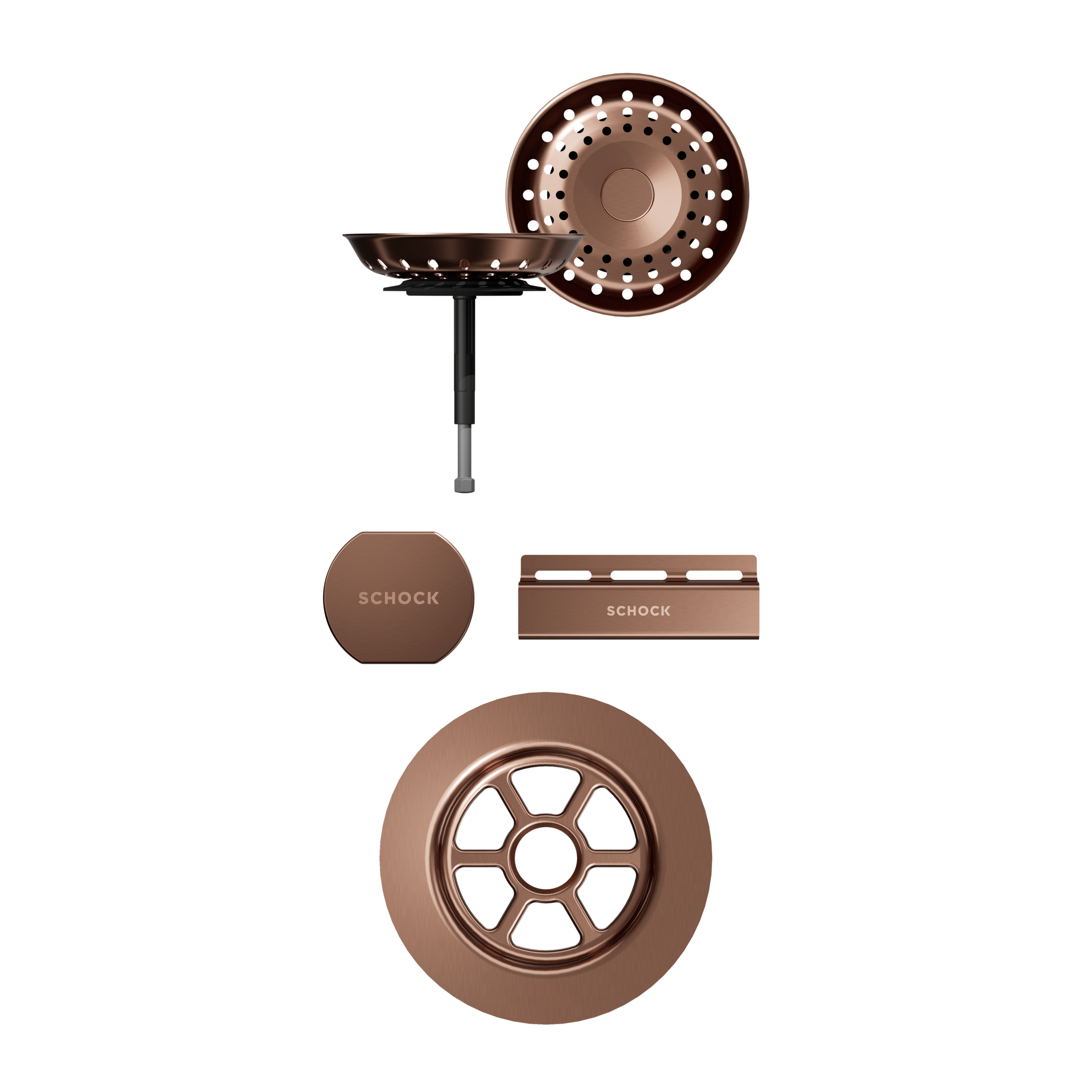 SCHOCK Sichtteile in Copper brushed zu Ablaufgarnitur mit Drehexcenter Copper brushed 400077COB