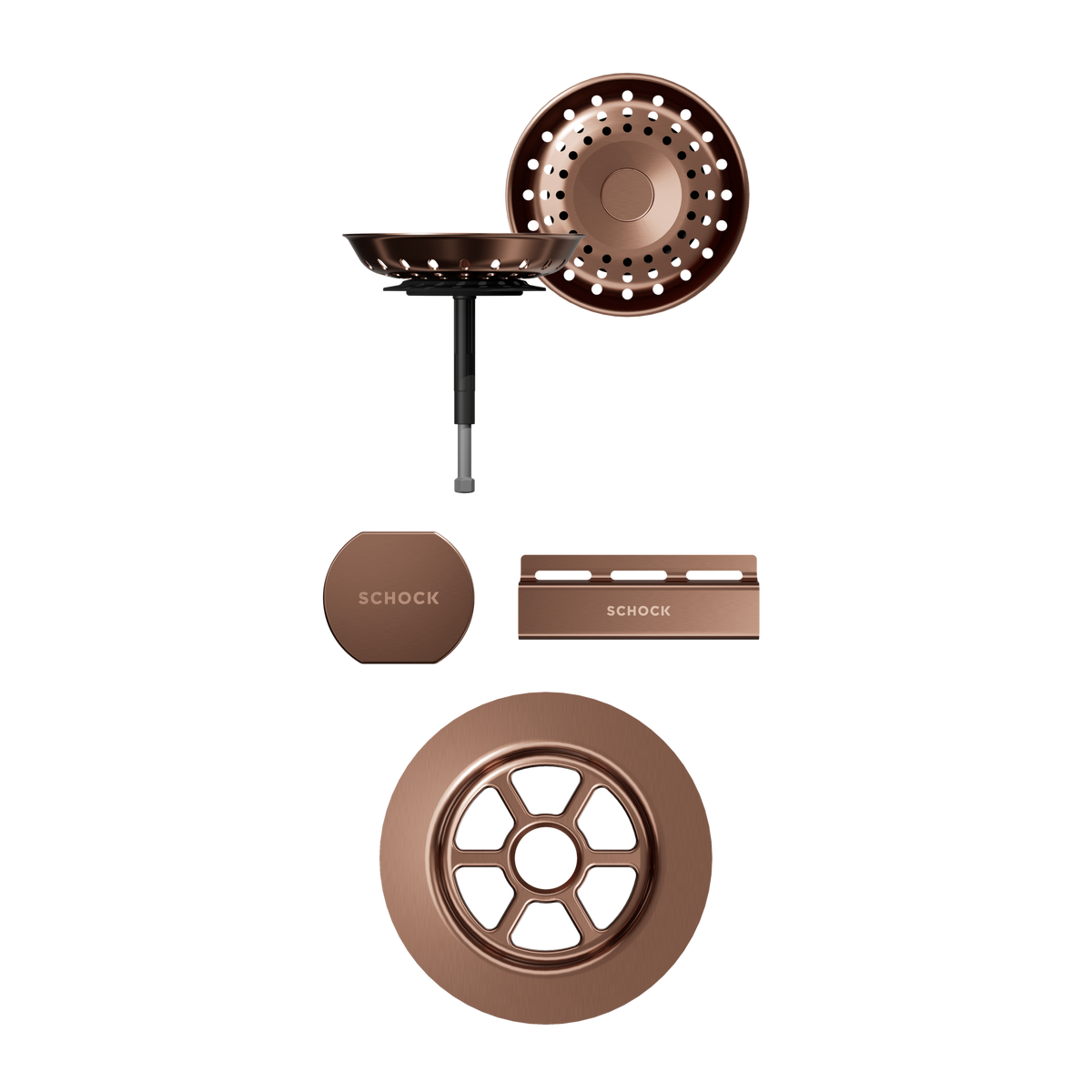 SCHOCK Sichtteile in Copper brushed zu Ablaufgarnitur mit Drehexcenter Copper brushed 400077COB
