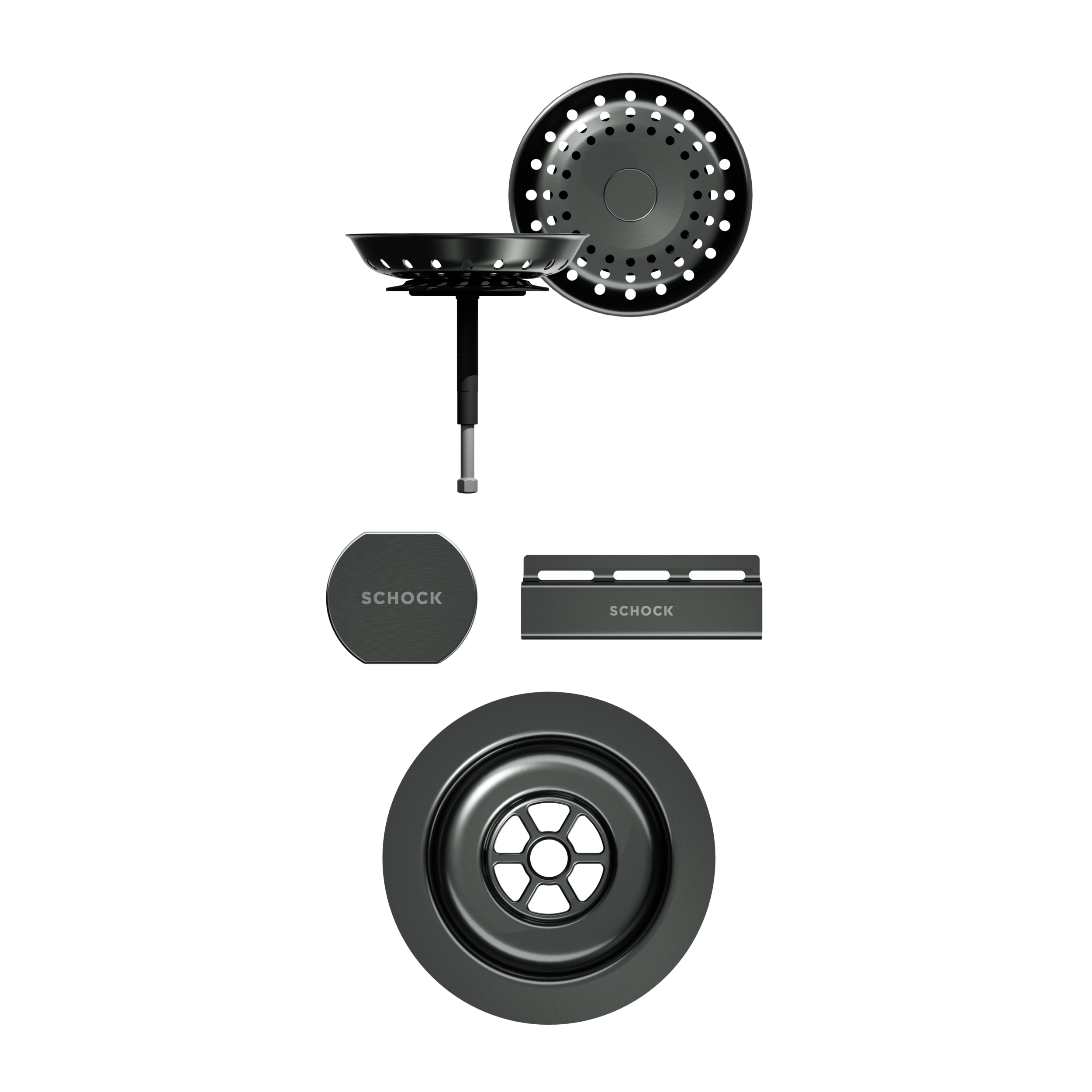 SCHOCK Sichtteile in Gunmetal brushed zu Ablaufgarnitur mit Drehexcenter Gunmetal brushed 400077GUB