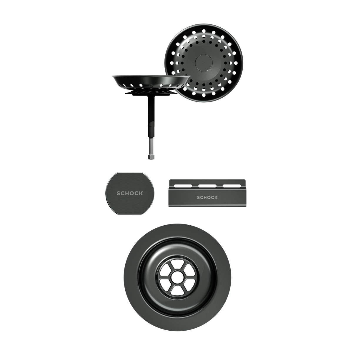 SCHOCK Sichtteile in Gunmetal brushed zu Ablaufgarnitur mit Drehexcenter Gunmetal brushed 400077GUB