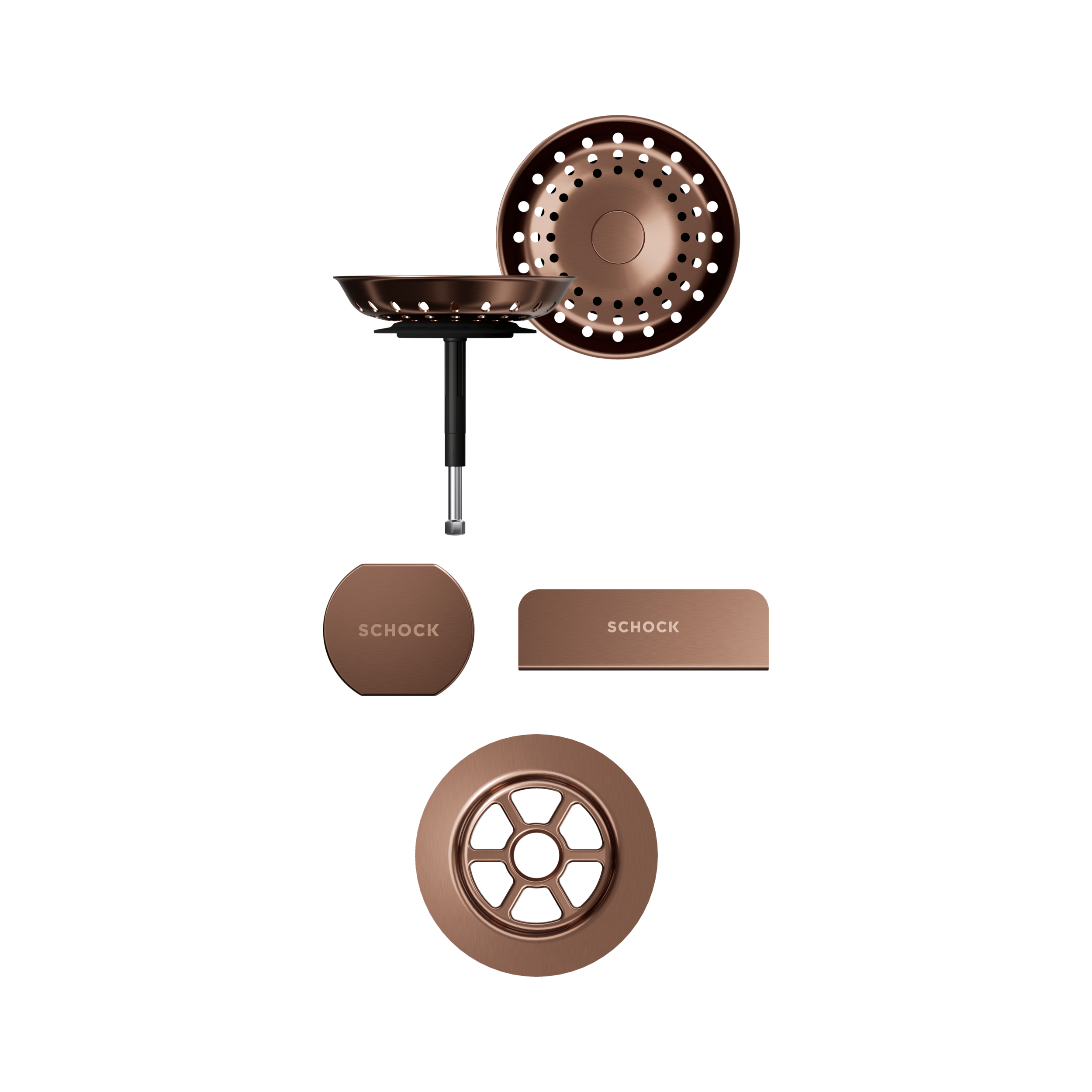 SCHOCK Sichtteile in Copper brushed zu Ablaufgarnitur mit Drehexcenter Copper brushed 400079COB