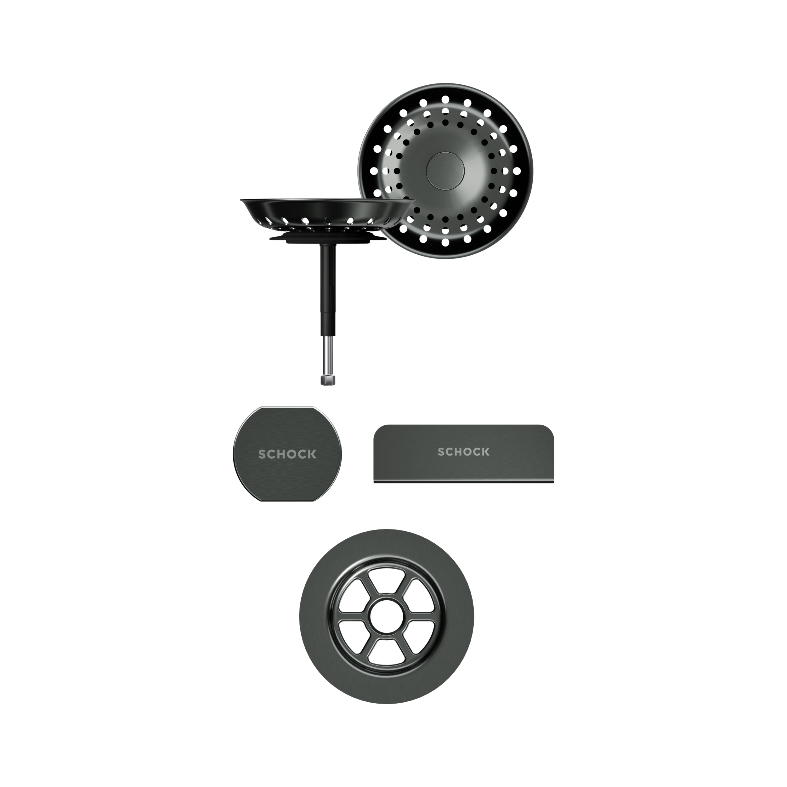 SCHOCK Sichtteile in Gunmetal brushed zu Ablaufgarnitur mit Drehexcenter Gunmetal brushed 400079GUB
