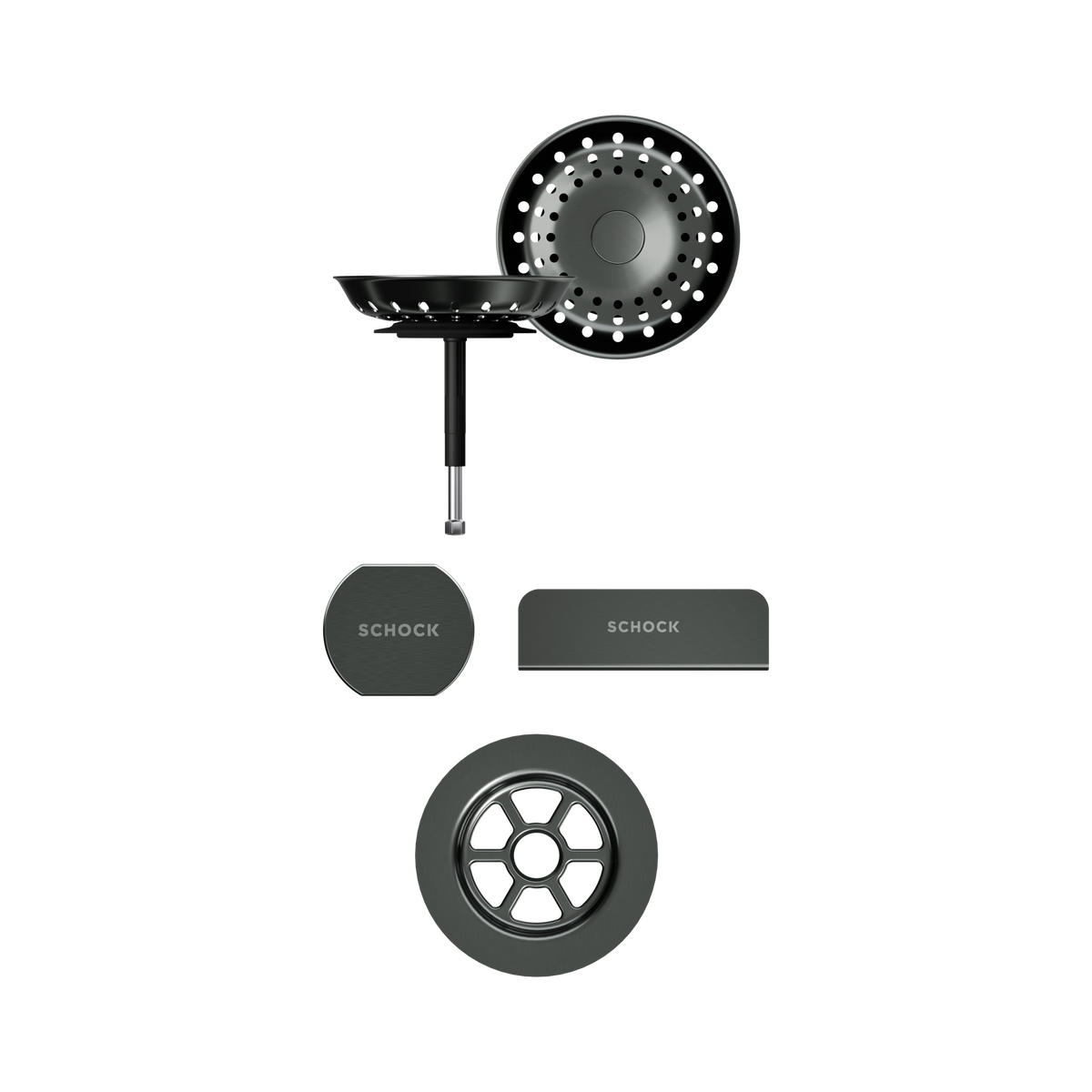 SCHOCK Sichtteile in Gunmetal brushed zu Ablaufgarnitur mit Drehexcenter Gunmetal brushed 400079GUB