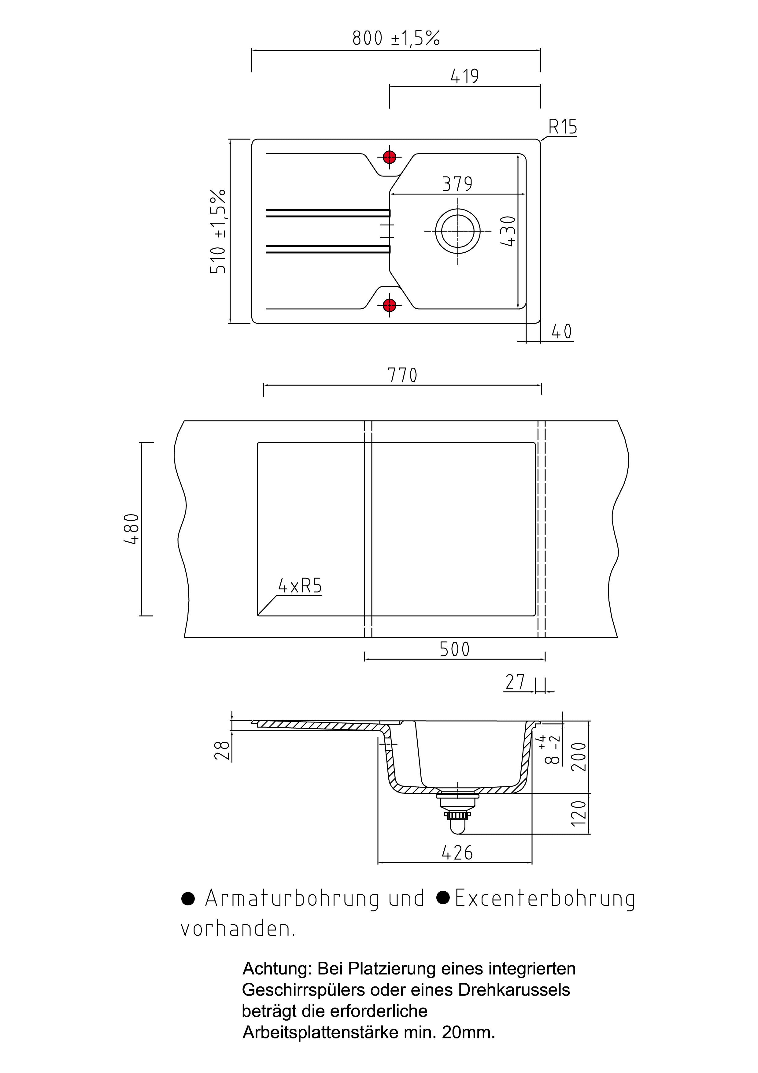 SYSTEMCERAM Einbauspüle Solva 80 Fango 23 inkl. Excenterbetätigung, für 50 cm Schrankbreite, Einbauspüle reversibel Auflage reversibel 50220223