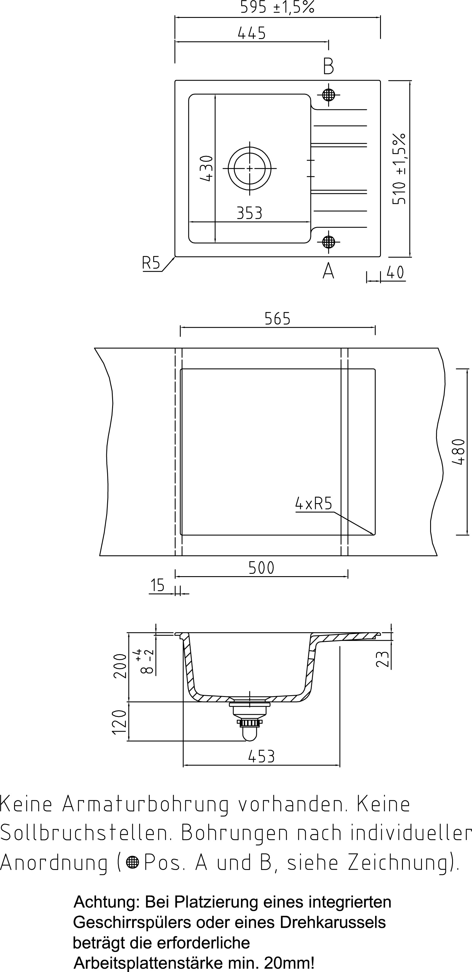 SYSTEMCERAM Einbauspüle Genea 60 Satin 20 inkl. Handbetätigung, für 50 cm Schrankbreite, Einbauspüle Auflage reversibel 50970120