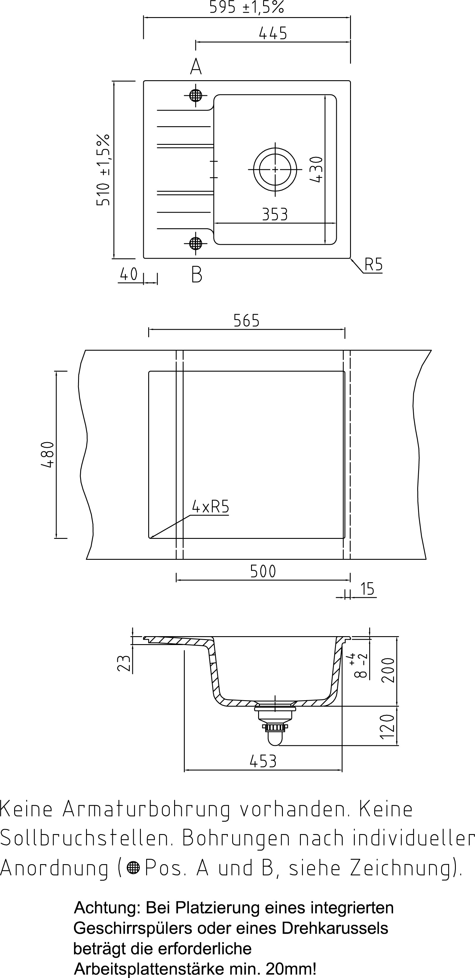 SYSTEMCERAM Einbauspüle Genea 60 Satin 20 inkl. Handbetätigung, für 50 cm Schrankbreite, Einbauspüle Auflage reversibel 50970120