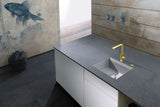 SYSTEMCERAM Einbauspüle Kara 42 U/g Lava 80 inkl. Excenterbetätigung, für 50 cm Schrankbreite, Spüle zum Unterbau mit geschliffener Oberseite, mit Medio-Matte Alu Unterbau keine Beckenlage 54030280