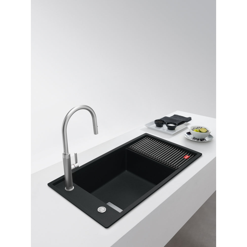 FRANKE Fragranitespüle FSG 611-88 Onyx Druckknopf Edelstahl 114.0593.108