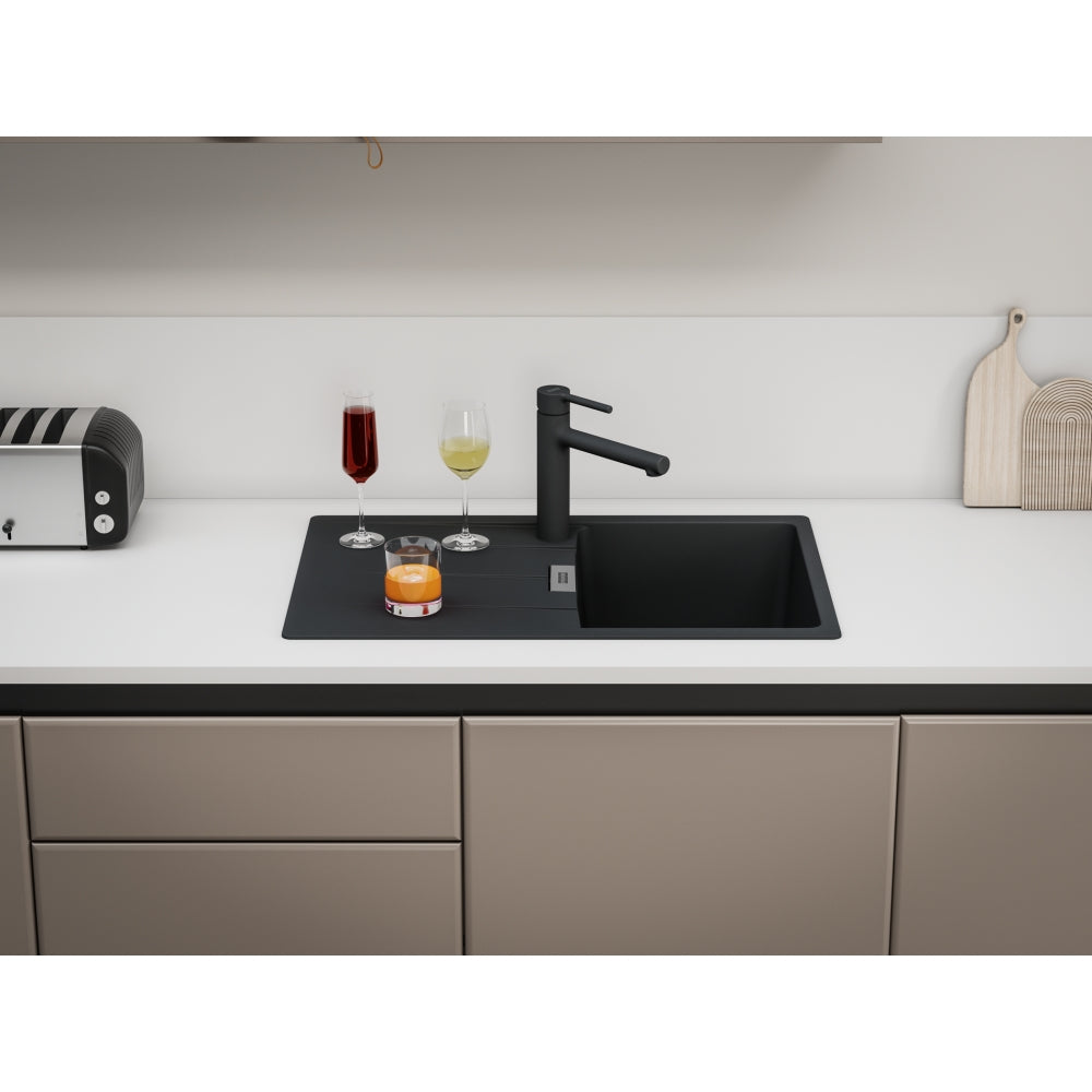 FRANKE Fragranitespüle CNG 611-78 Black Matt Drehknopf Edelstahl 114.0681.584