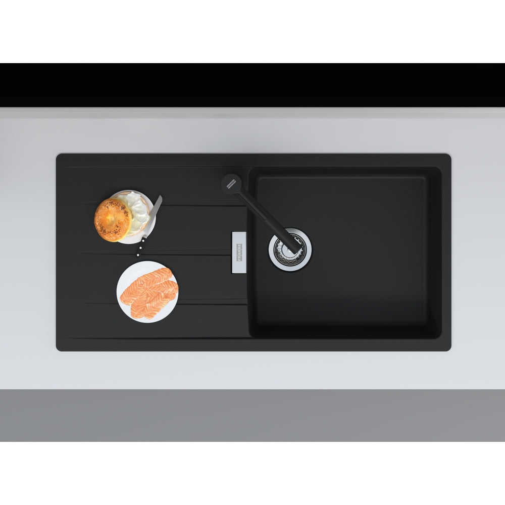 FRANKE Fragranitespüle CNG 611-100 Black Matt Drehknopf Edelstahl 114.0682.505