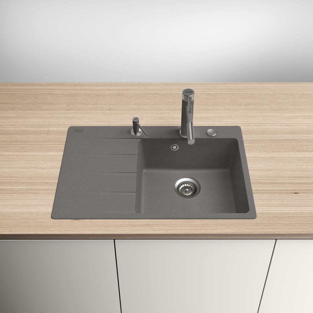 FRANKE Fragranitespüle CNG 611-78 A Steingrau Drehknopf Edelstahl 114.0627.674
