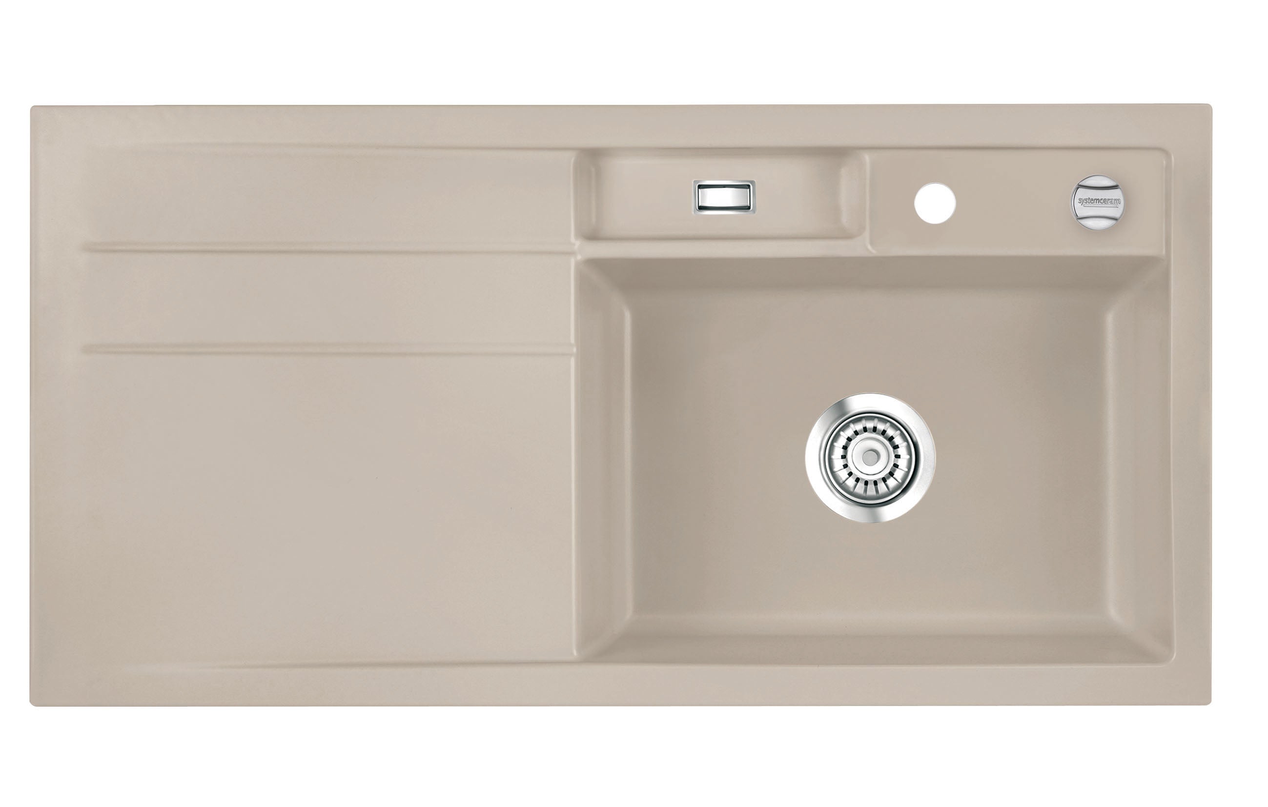 SYSTEMCERAM Einbauspüle Bela 100 F Be. Re. Fango 23 inkl. Excenterbetätigung, für 60 cm Schrankbreite, Spüle zum flächenbündigen Einbau, inkl. 4 x Eckradien R 10 Auflage Becken rechts 55200223