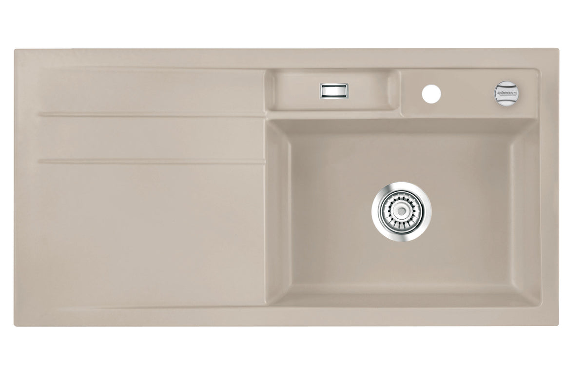 SYSTEMCERAM Einbauspüle Bela 100 F Be. Re. Fango 23 inkl. Excenterbetätigung, für 60 cm Schrankbreite, Spüle zum flächenbündigen Einbau, inkl. 4 x Eckradien R 10 Auflage Becken rechts 55200223
