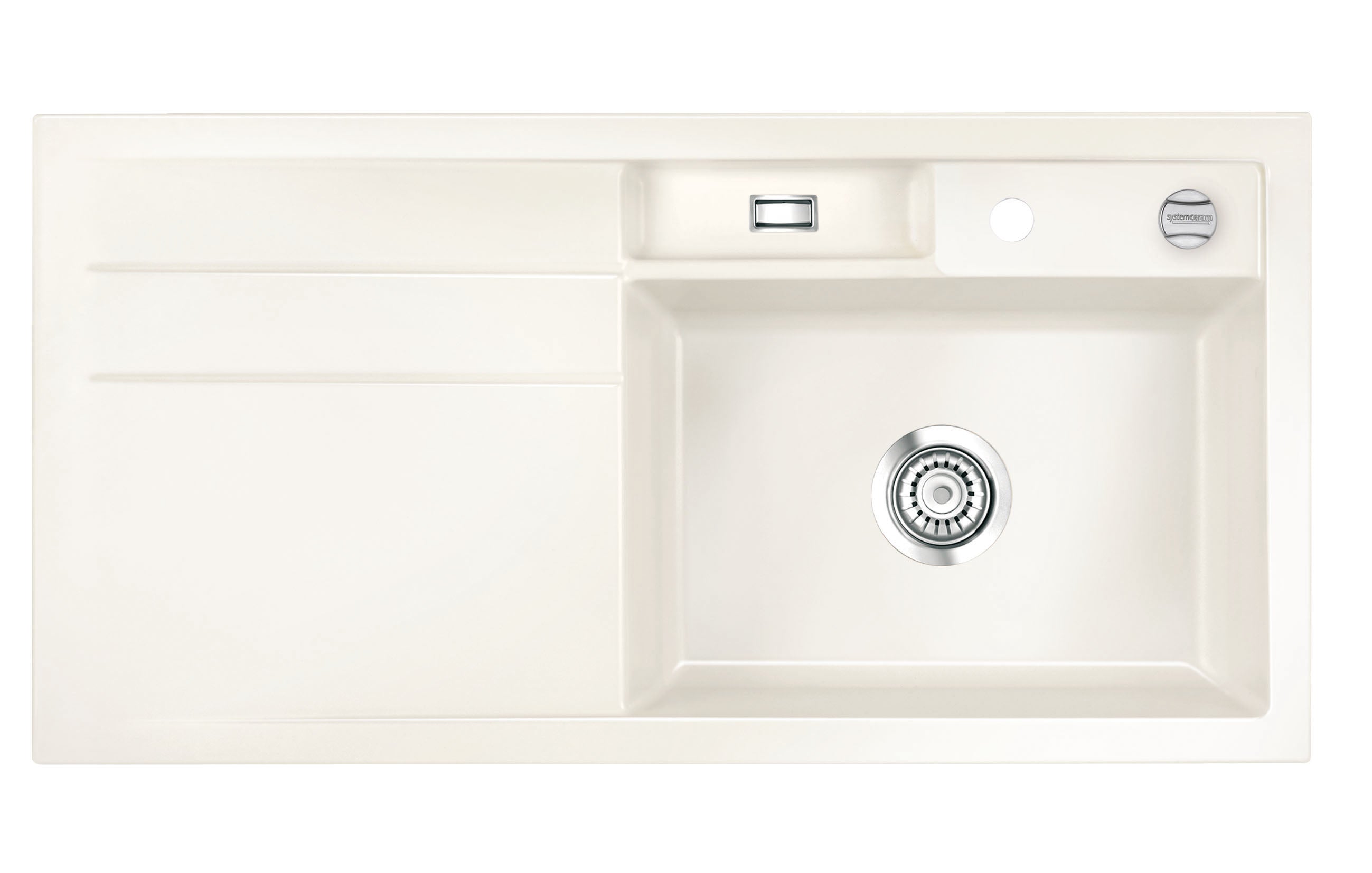 SYSTEMCERAM Einbauspüle Bela 100 F Be. Re. Magnolie 10 inkl. Excenterbetätigung, für 60 cm Schrankbreite, Spüle zum flächenbündigen Einbau, inkl. 4 x Eckradien R 10 Auflage Becken rechts 55200210