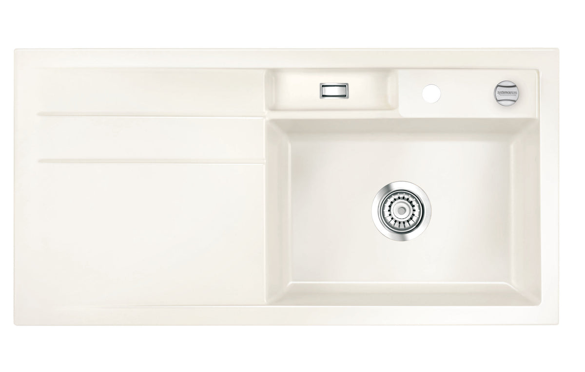 SYSTEMCERAM Einbauspüle Bela 100 F Be. Re. Magnolie 10 inkl. Excenterbetätigung, für 60 cm Schrankbreite, Spüle zum flächenbündigen Einbau, inkl. 4 x Eckradien R 10 Auflage Becken rechts 55200210