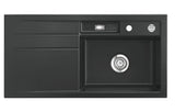SYSTEMCERAM Einbauspüle Bela 100 F Be. Re. Schiefer 85 inkl. Excenterbetätigung, für 60 cm Schrankbreite, Spüle zum flächenbündigen Einbau, inkl. 4 x Eckradien R 10 Auflage Becken rechts 55200285