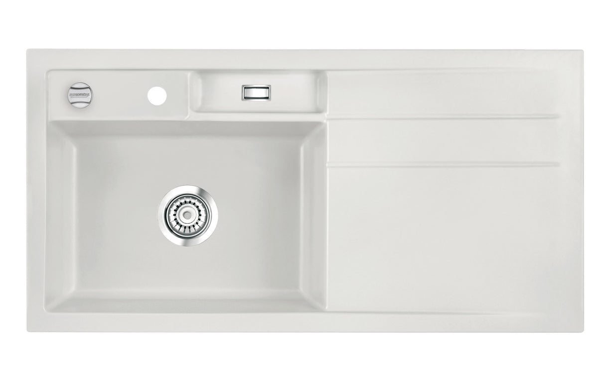 SYSTEMCERAM Einbauspüle Bela 100 F Be. Li Alu 76 inkl. Excenterbetätigung, für 60 cm Schrankbreite, Spüle zum flächenbündigen Einbau, inkl. 4 x Eckradien R 10 Auflage Becken links 55210276