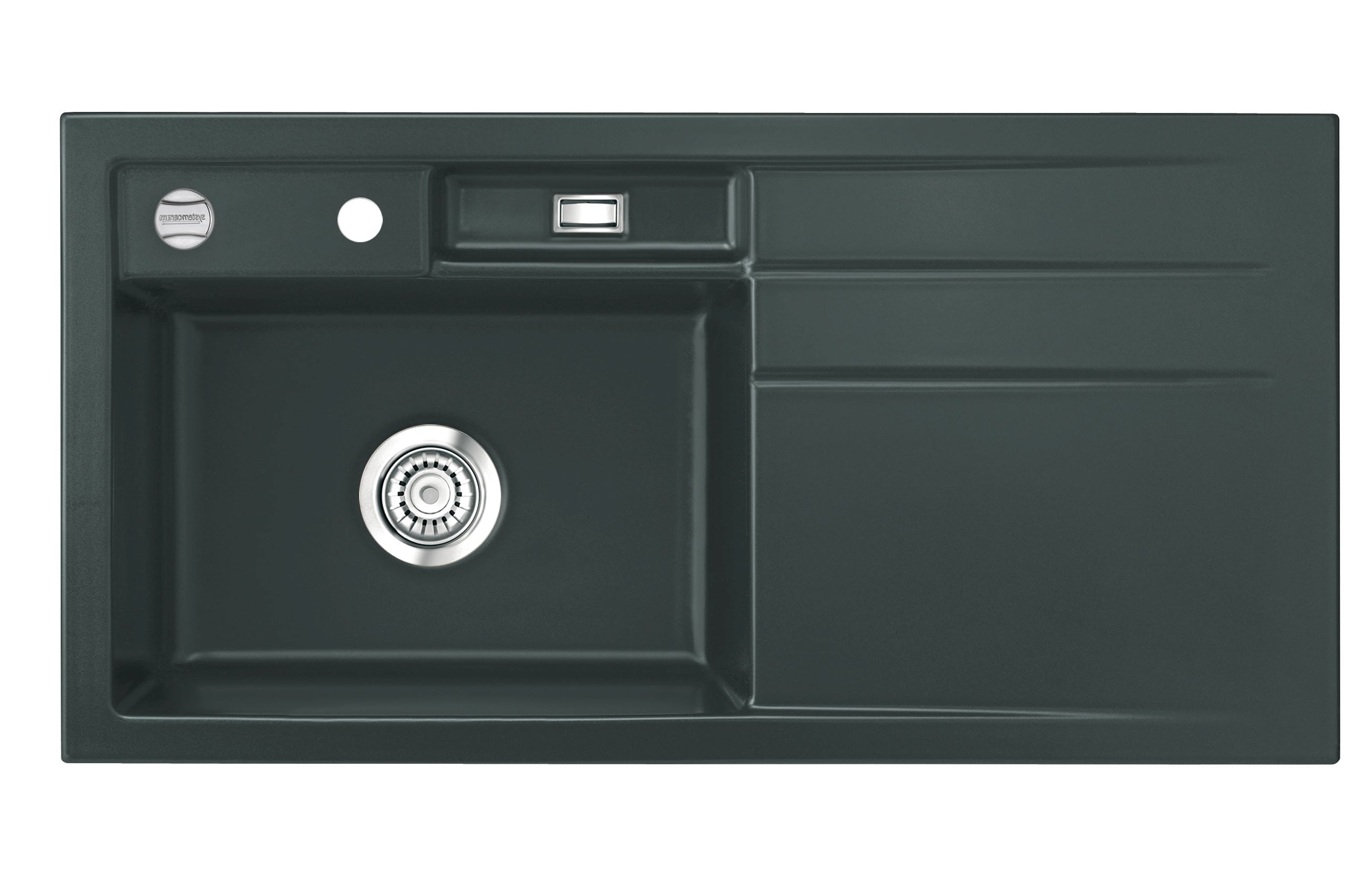 SYSTEMCERAM Einbauspüle Bela 100 Be. Li. Eibe 56 inkl. Handbetätigung, für 60 cm Schrankbreite, Einbauspüle Auflage Becken links 50210156
