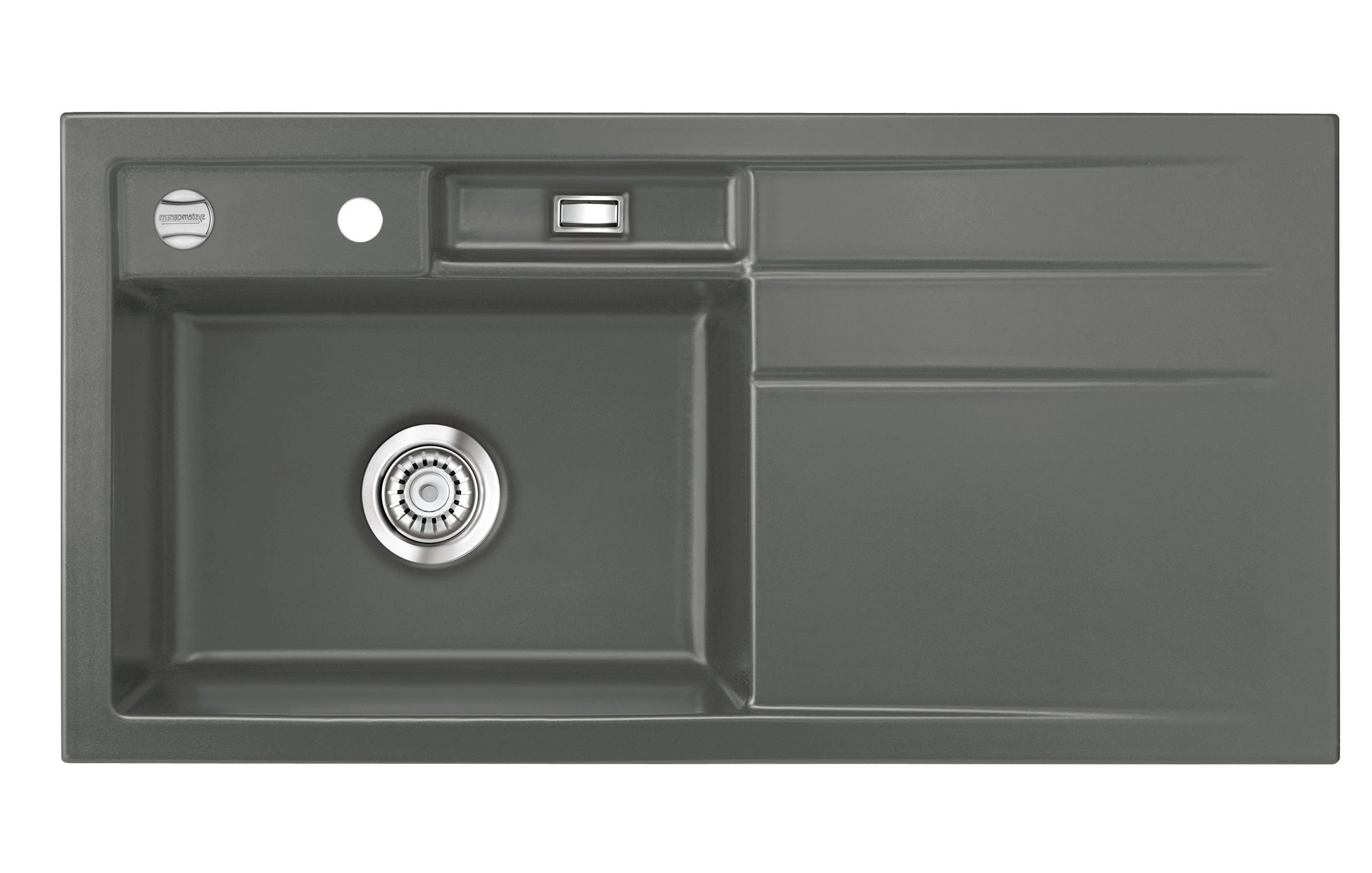 SYSTEMCERAM Einbauspüle Bela 100 F Be. Li Lava 80 inkl. Excenterbetätigung, für 60 cm Schrankbreite, Spüle zum flächenbündigen Einbau, inkl. 4 x Eckradien R 10 Auflage Becken links 55210280
