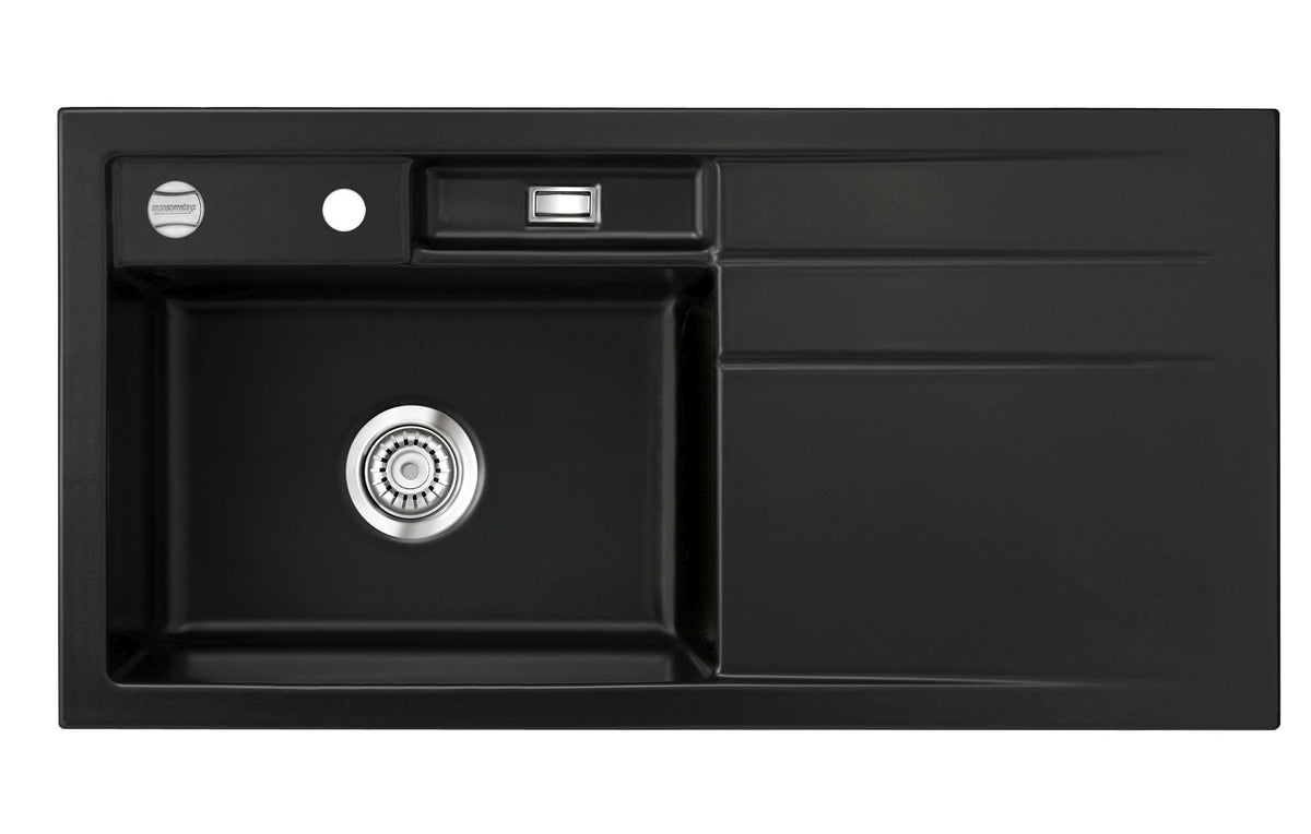 SYSTEMCERAM Einbauspüle Bela 100 Be. Li. Nigra 87 inkl. Excenterbetätigung, für 60 cm Schrankbreite, Einbauspüle Auflage Becken links 50210287