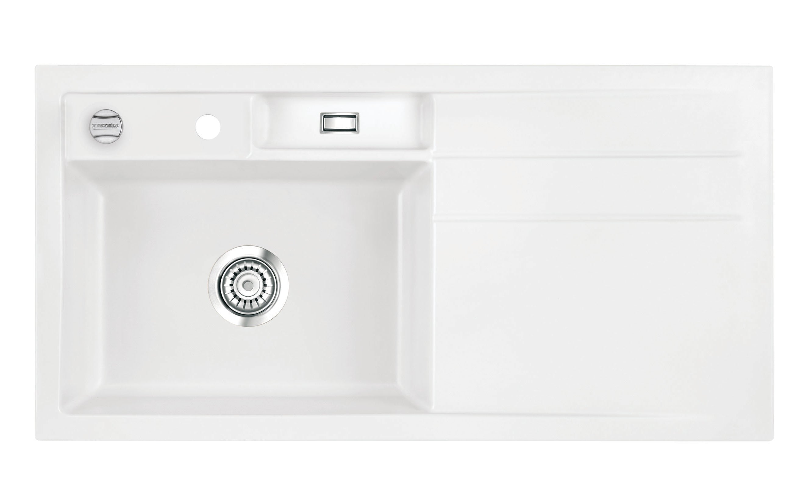 SYSTEMCERAM Einbauspüle Bela 100 F Be. Li Polar 13 inkl. Excenterbetätigung, für 60 cm Schrankbreite, Spüle zum flächenbündigen Einbau, inkl. 4 x Eckradien R 10 Auflage Becken links 55210213