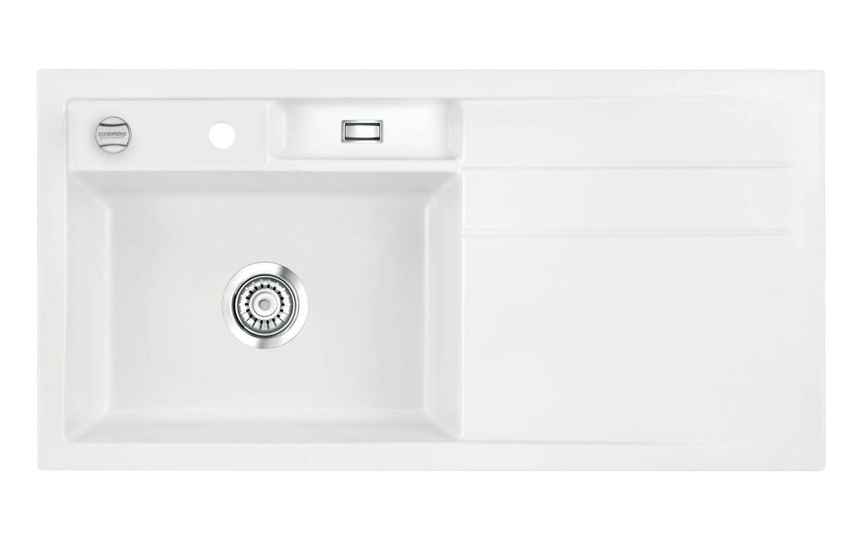 SYSTEMCERAM Einbauspüle Bela 100 F Be. Li Polar 13 inkl. Excenterbetätigung, für 60 cm Schrankbreite, Spüle zum flächenbündigen Einbau, inkl. 4 x Eckradien R 10 Auflage Becken links 55210213