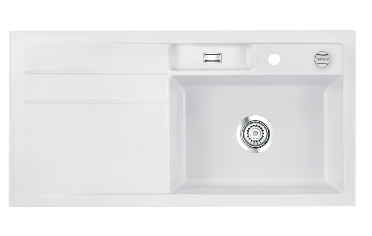 SYSTEMCERAM Einbauspüle Bela 100 Be. Re. Satin 20 inkl. Handbetätigung, für 60 cm Schrankbreite, Einbauspüle Auflage Becken rechts 50200120