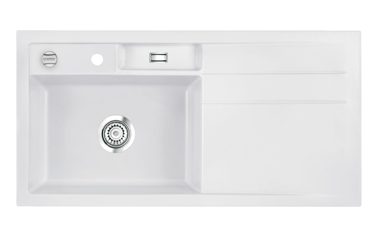 SYSTEMCERAM Einbauspüle Bela 100 Be. Li. Satin 20 inkl. Handbetätigung, für 60 cm Schrankbreite, Einbauspüle Auflage Becken links 50210120