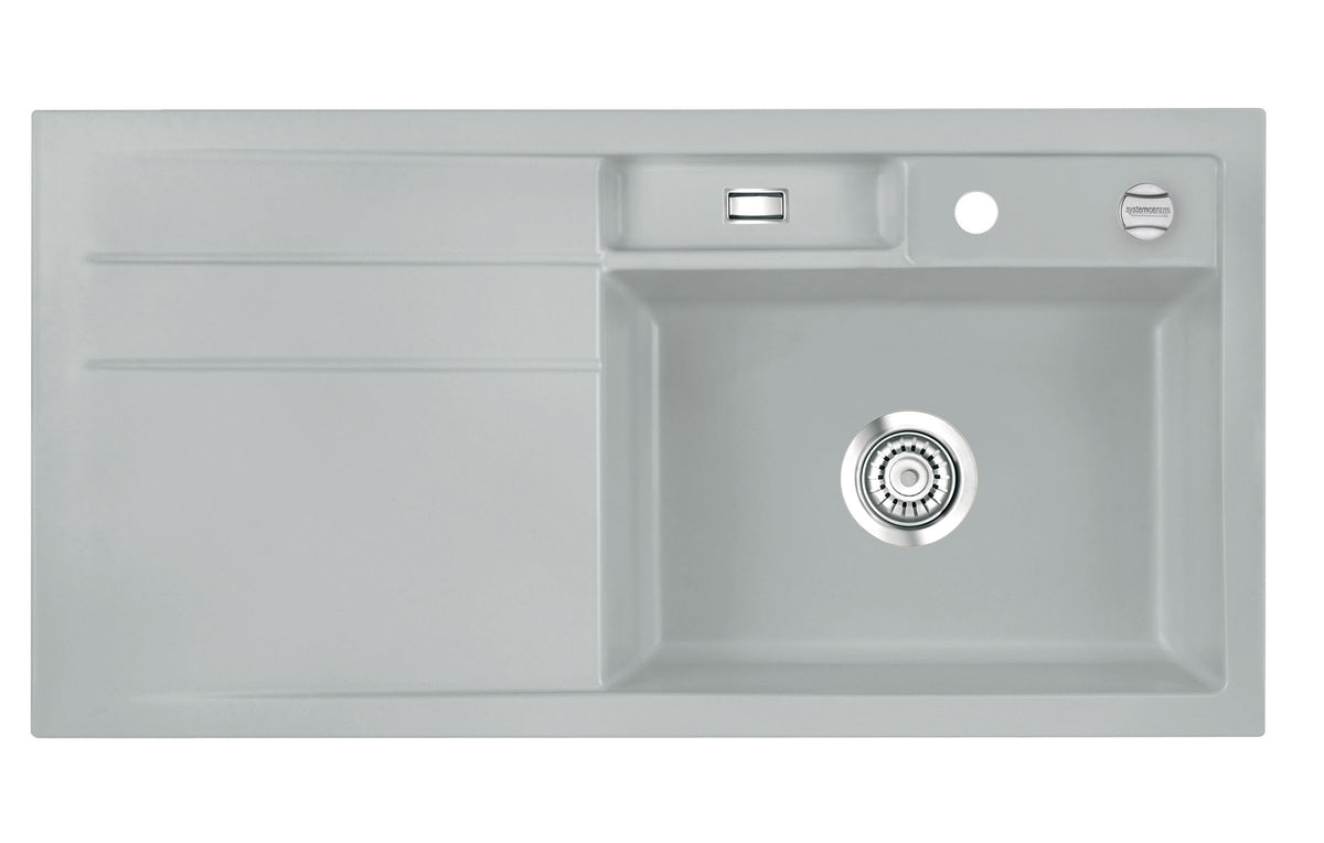 SYSTEMCERAM Einbauspüle Bela 100 Be. Re. Titan 78 inkl. Handbetätigung, für 60 cm Schrankbreite, Einbauspüle Auflage Becken rechts 50200178
