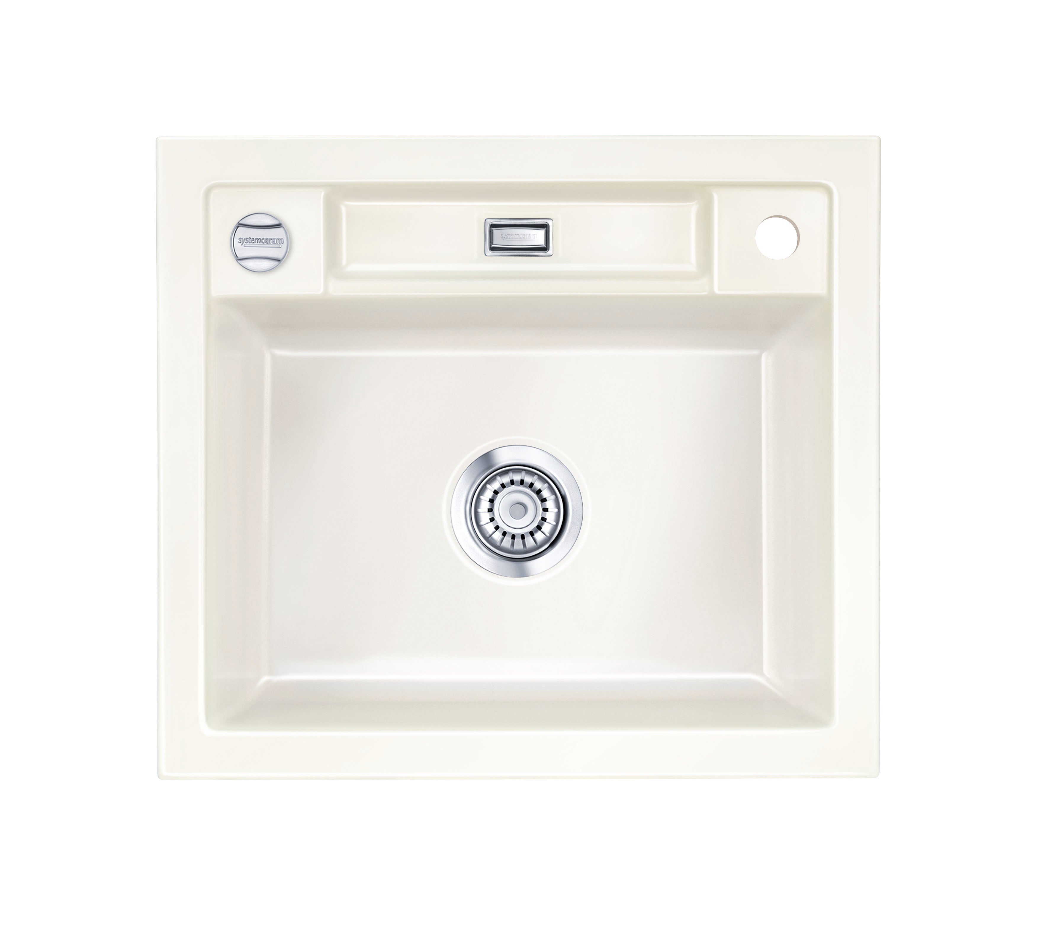 SYSTEMCERAM Einbauspüle Bela 57 F Magnolie 10 inkl. Excenterbetätigung, für 60 cm Schrankbreite, Spüle zum flächenbündigen Einbau, inkl. 4 x Eckradien R 10 Auflage keine Beckenlage 55160210