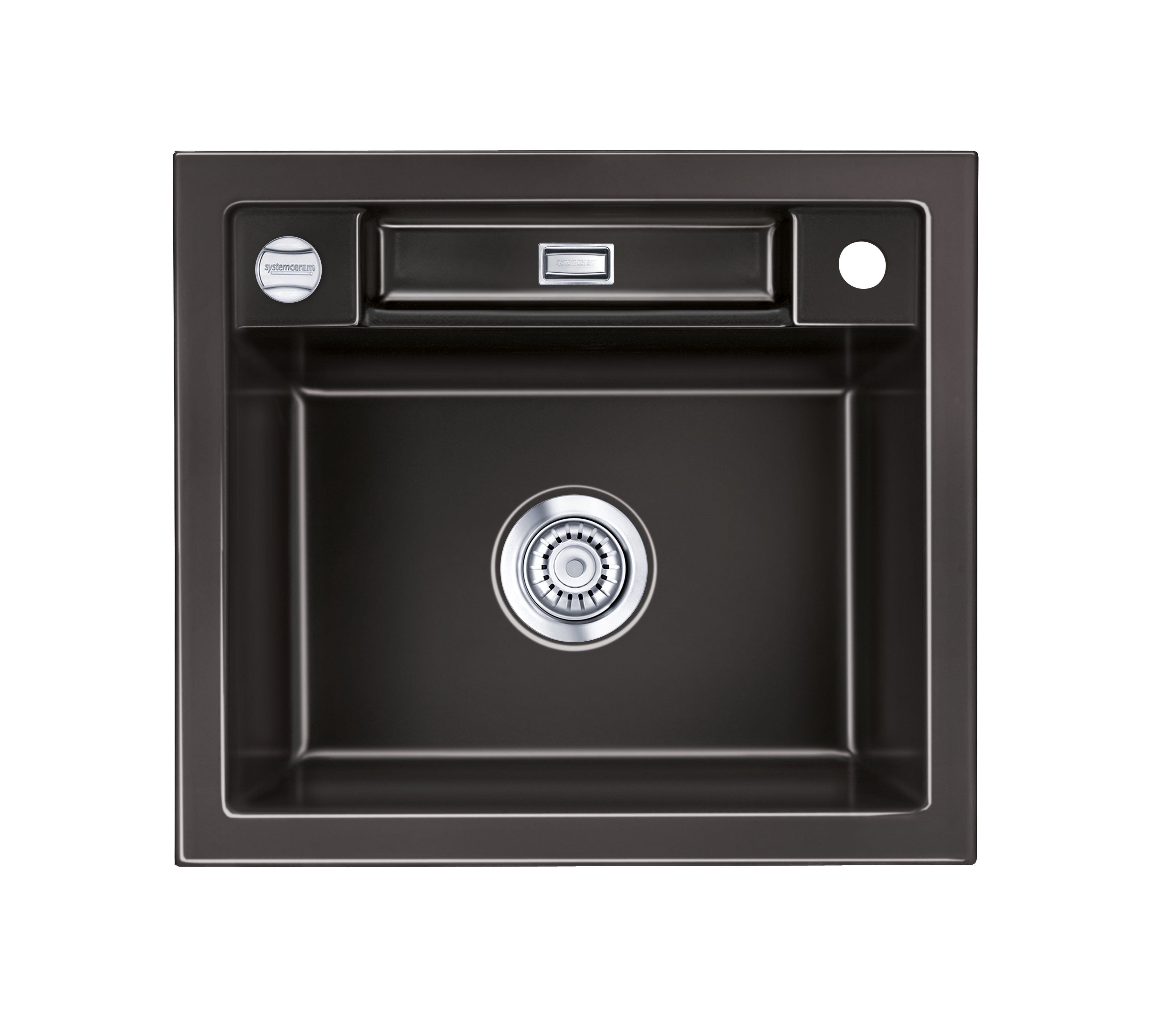 SYSTEMCERAM Einbauspüle Bela 57 F Nero 68 inkl. Handbetätigung, für 60 cm Schrankbreite, Spüle zum flächenbündigen Einbau, inkl. 4 x Eckradien R 10 Auflage keine Beckenlage 55160168