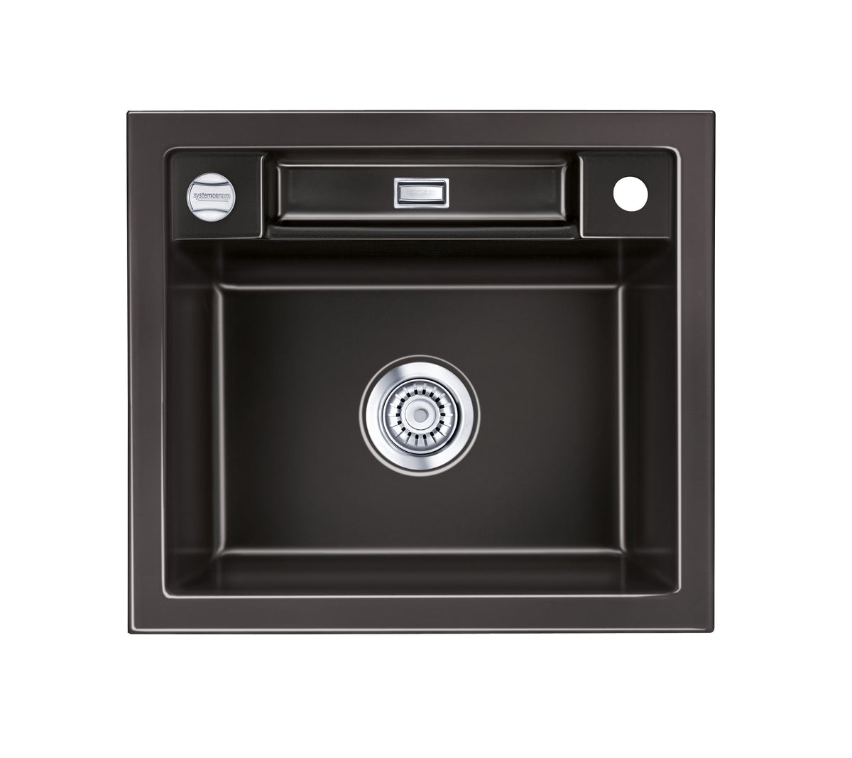 SYSTEMCERAM Einbauspüle Bela 57 F Nero 68 inkl. Handbetätigung, für 60 cm Schrankbreite, Spüle zum flächenbündigen Einbau, inkl. 4 x Eckradien R 10 Auflage keine Beckenlage 55160168