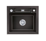 SYSTEMCERAM Einbauspüle Bela 57 F Nero 68 inkl. Handbetätigung, für 60 cm Schrankbreite, Spüle zum flächenbündigen Einbau, inkl. 4 x Eckradien R 10 Auflage keine Beckenlage 55160168