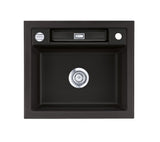 SYSTEMCERAM Einbauspüle Bela 57 F Nigra 87 inkl. Handbetätigung, für 60 cm Schrankbreite, Spüle zum flächenbündigen Einbau, inkl. 4 x Eckradien R 10 Auflage keine Beckenlage 55160187