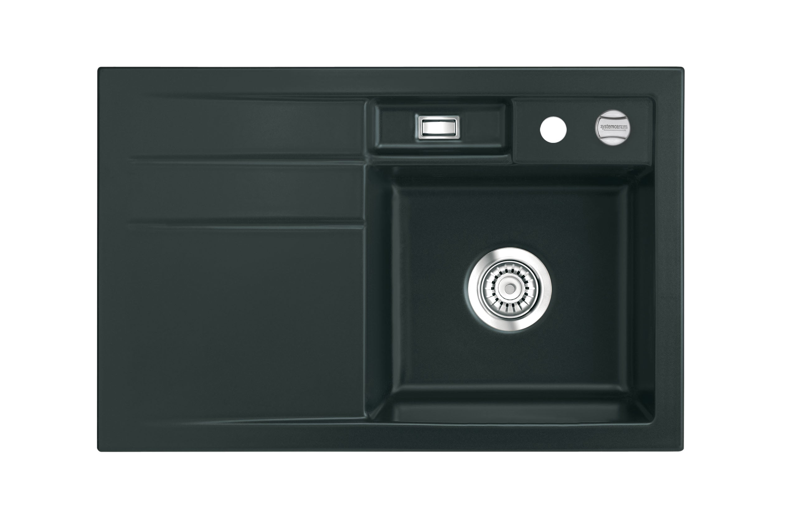 SYSTEMCERAM Einbauspüle Bela 78 F Be. Re. Eibe 56 inkl. Excenterbetätigung, für 45 cm Schrankbreite, Spüle zum flächenbündigen Einbau, inkl. 4 x Eckradien R 10 Auflage Becken rechts 55180256