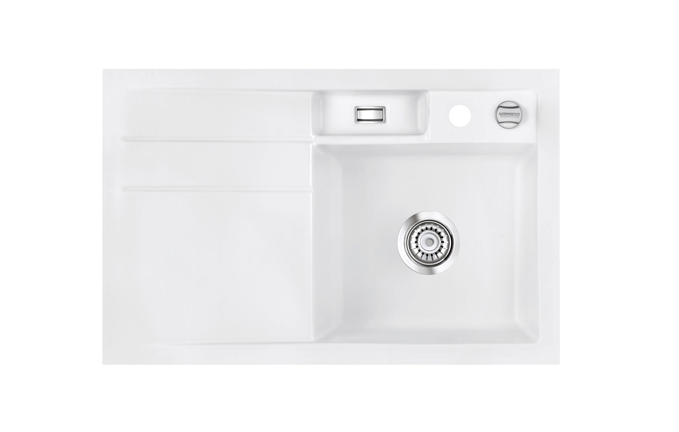 SYSTEMCERAM Einbauspüle Bela 78 F Be. Re. Grönland 12 inkl. Excenterbetätigung, für 45 cm Schrankbreite, Spüle zum flächenbündigen Einbau, inkl. 4 x Eckradien R 10 Auflage Becken rechts 55180212