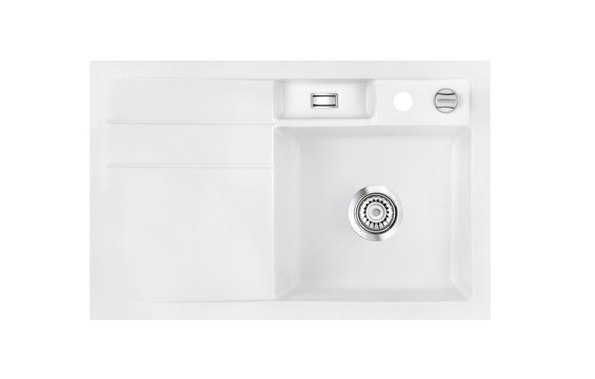 SYSTEMCERAM Einbauspüle Bela 78 F Be. Re. Grönland 12 inkl. Excenterbetätigung, für 45 cm Schrankbreite, Spüle zum flächenbündigen Einbau, inkl. 4 x Eckradien R 10 Auflage Becken rechts 55180212