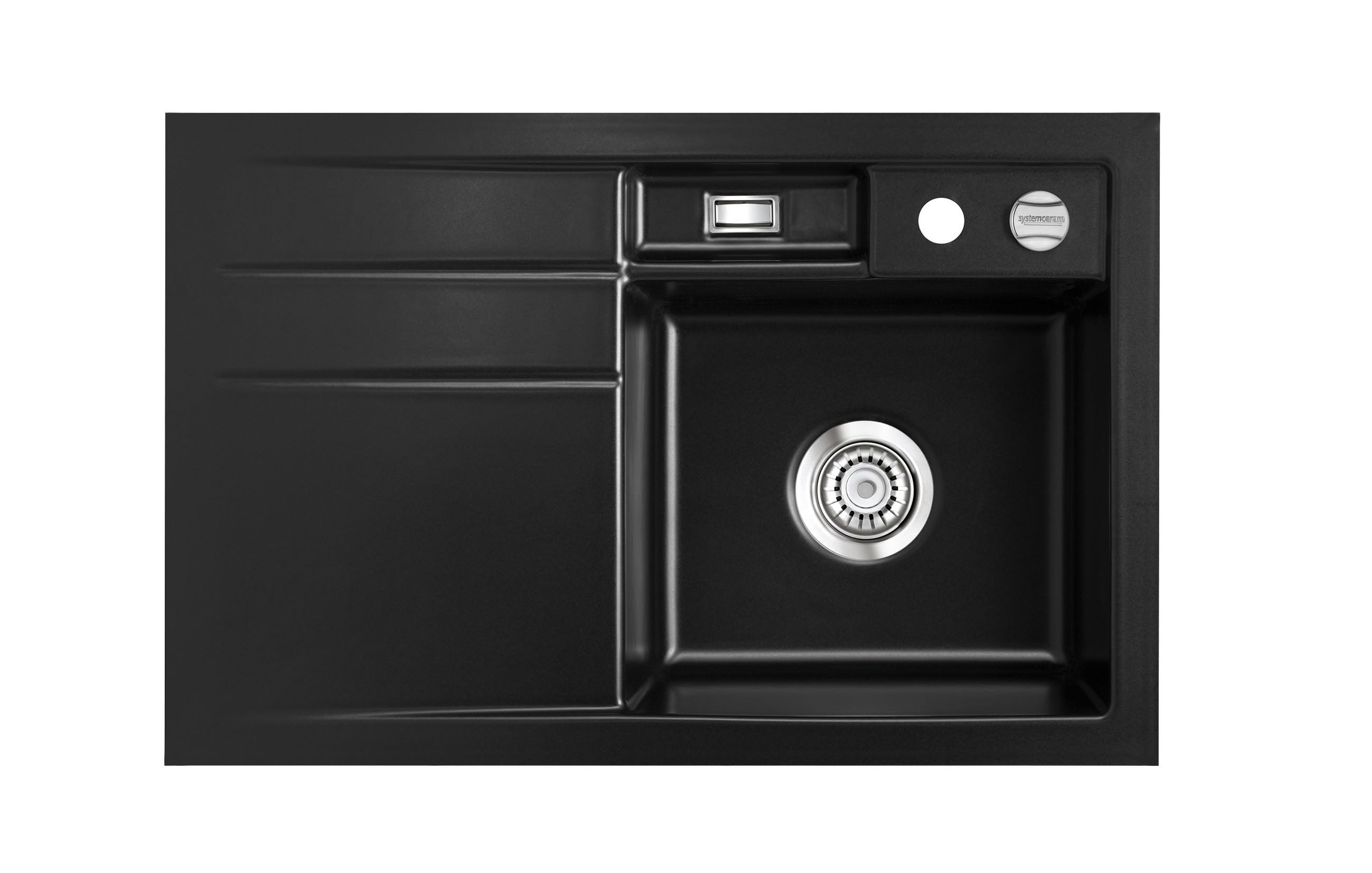 SYSTEMCERAM Einbauspüle Bela 78 F Be. Re. Nero 68 inkl. Excenterbetätigung, für 45 cm Schrankbreite, Spüle zum flächenbündigen Einbau, inkl. 4 x Eckradien R 10 Auflage Becken rechts 55180268
