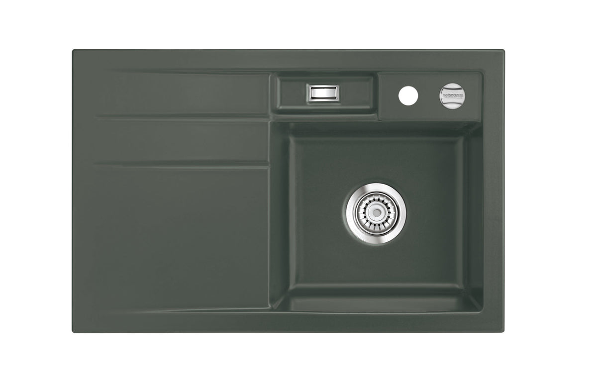 SYSTEMCERAM Einbauspüle Bela 78 F Be. Re. Lava 80 inkl. Excenterbetätigung, für 45 cm Schrankbreite, Spüle zum flächenbündigen Einbau, inkl. 4 x Eckradien R 10 Auflage Becken rechts 55180280