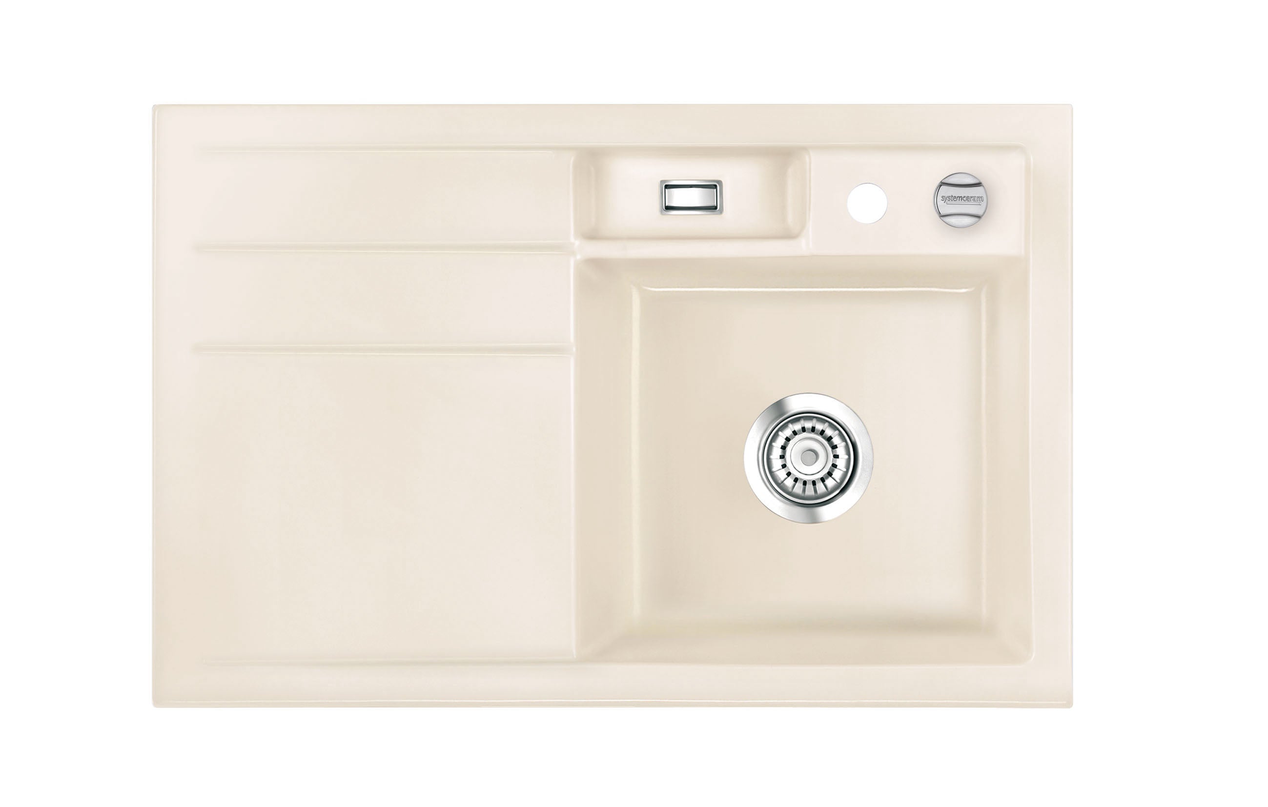 SYSTEMCERAM Einbauspüle Bela 78 F Be. Re. Magnolie 10 inkl. Handbetätigung, für 45 cm Schrankbreite, Spüle zum flächenbündigen Einbau, inkl. 4 x Eckradien R 10 Auflage Becken rechts 55180110