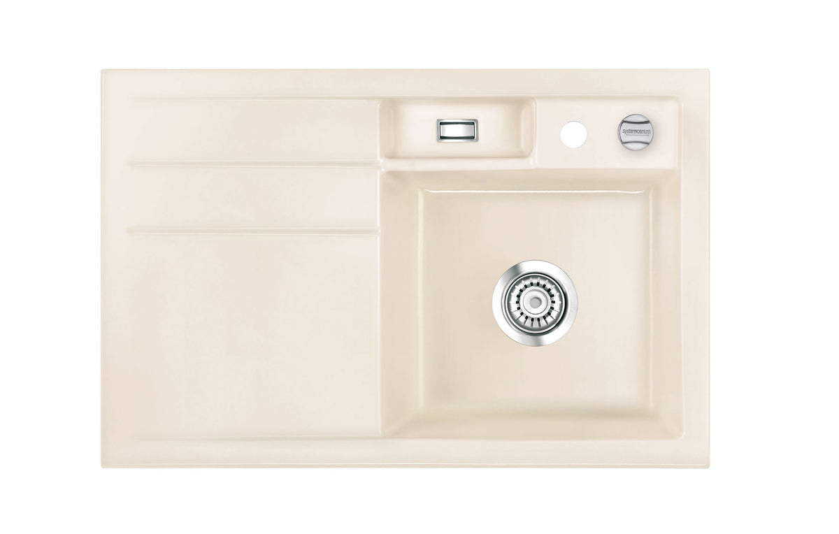 SYSTEMCERAM Einbauspüle Bela 78 F Be. Re. Magnolie 10 inkl. Handbetätigung, für 45 cm Schrankbreite, Spüle zum flächenbündigen Einbau, inkl. 4 x Eckradien R 10 Auflage Becken rechts 55180110