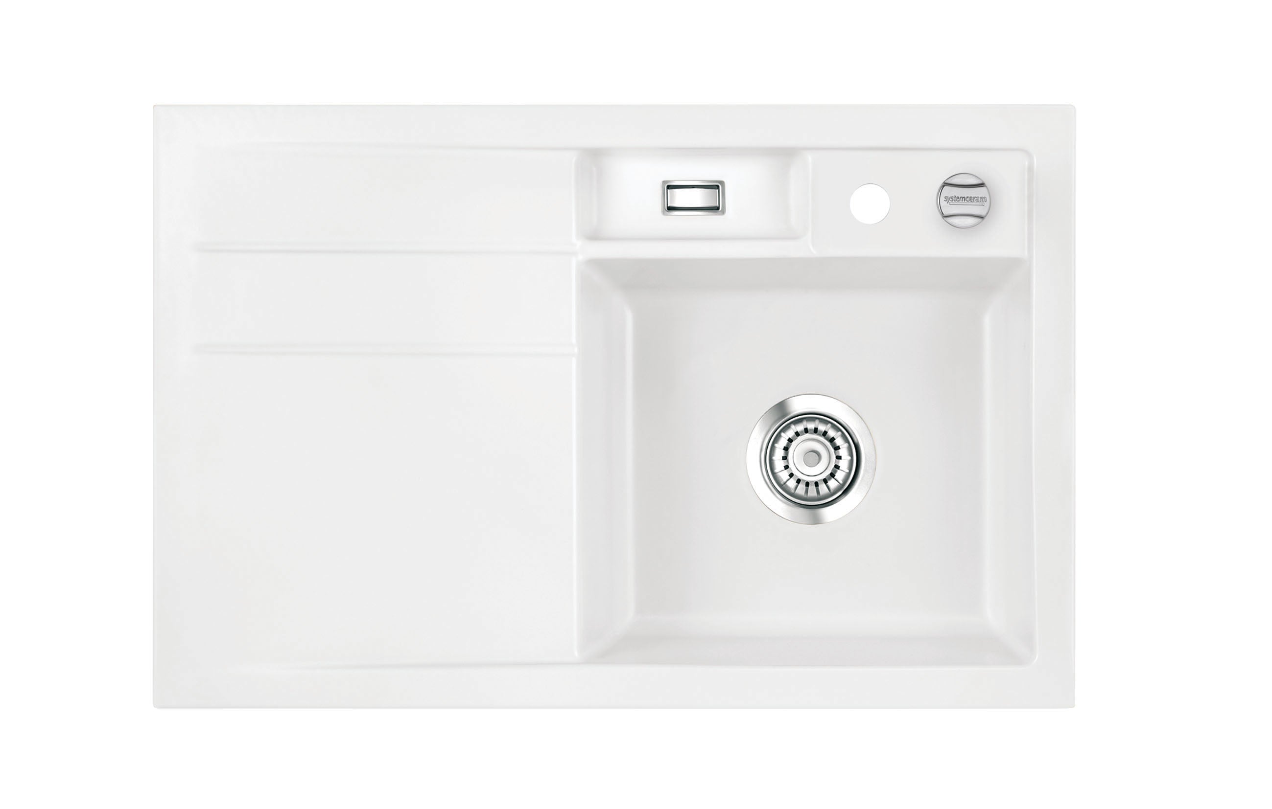 SYSTEMCERAM Einbauspüle Bela 78 F Be. Re. Polar 13 inkl. Handbetätigung, für 45 cm Schrankbreite, Spüle zum flächenbündigen Einbau, inkl. 4 x Eckradien R 10 Auflage Becken rechts 55180113