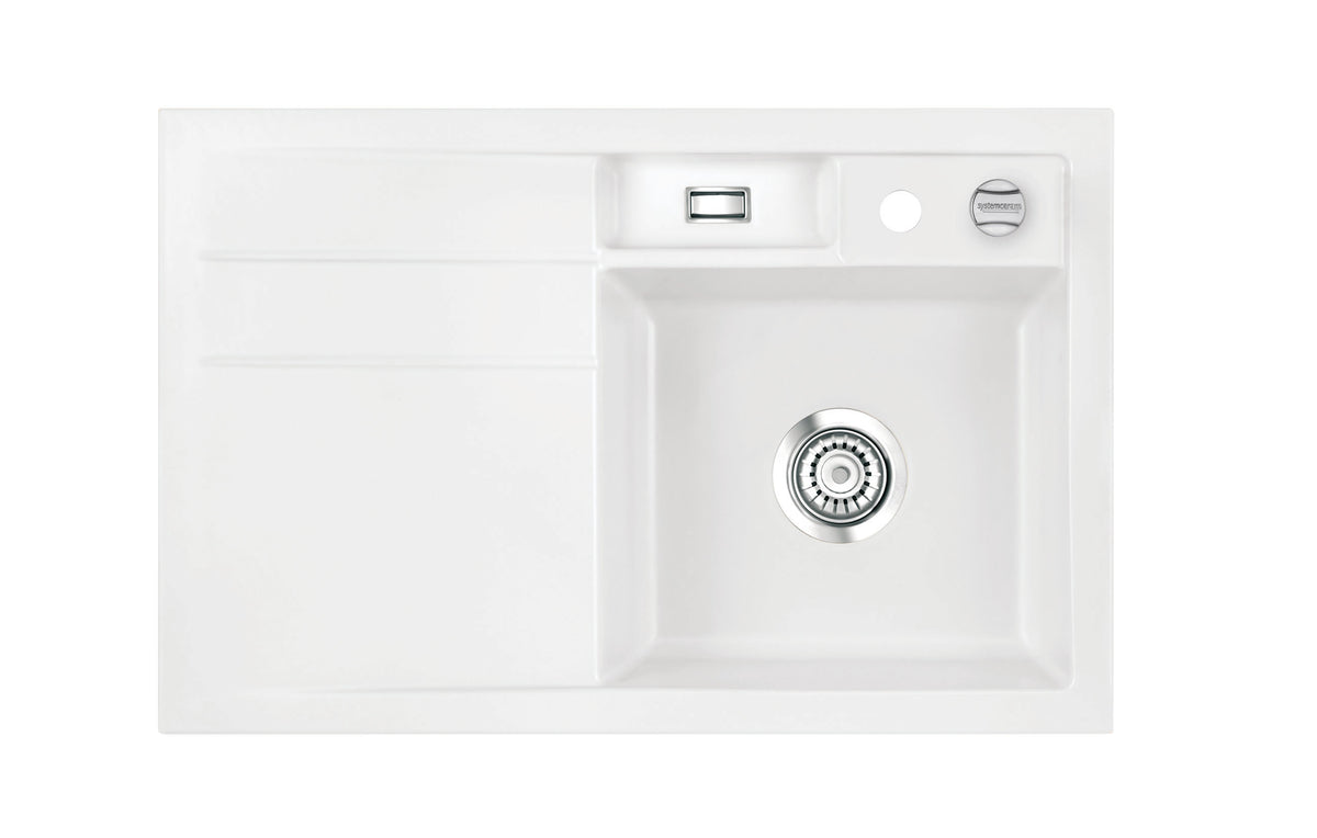 SYSTEMCERAM Einbauspüle Bela 78 F Be. Re. Polar 13 inkl. Handbetätigung, für 45 cm Schrankbreite, Spüle zum flächenbündigen Einbau, inkl. 4 x Eckradien R 10 Auflage Becken rechts 55180113
