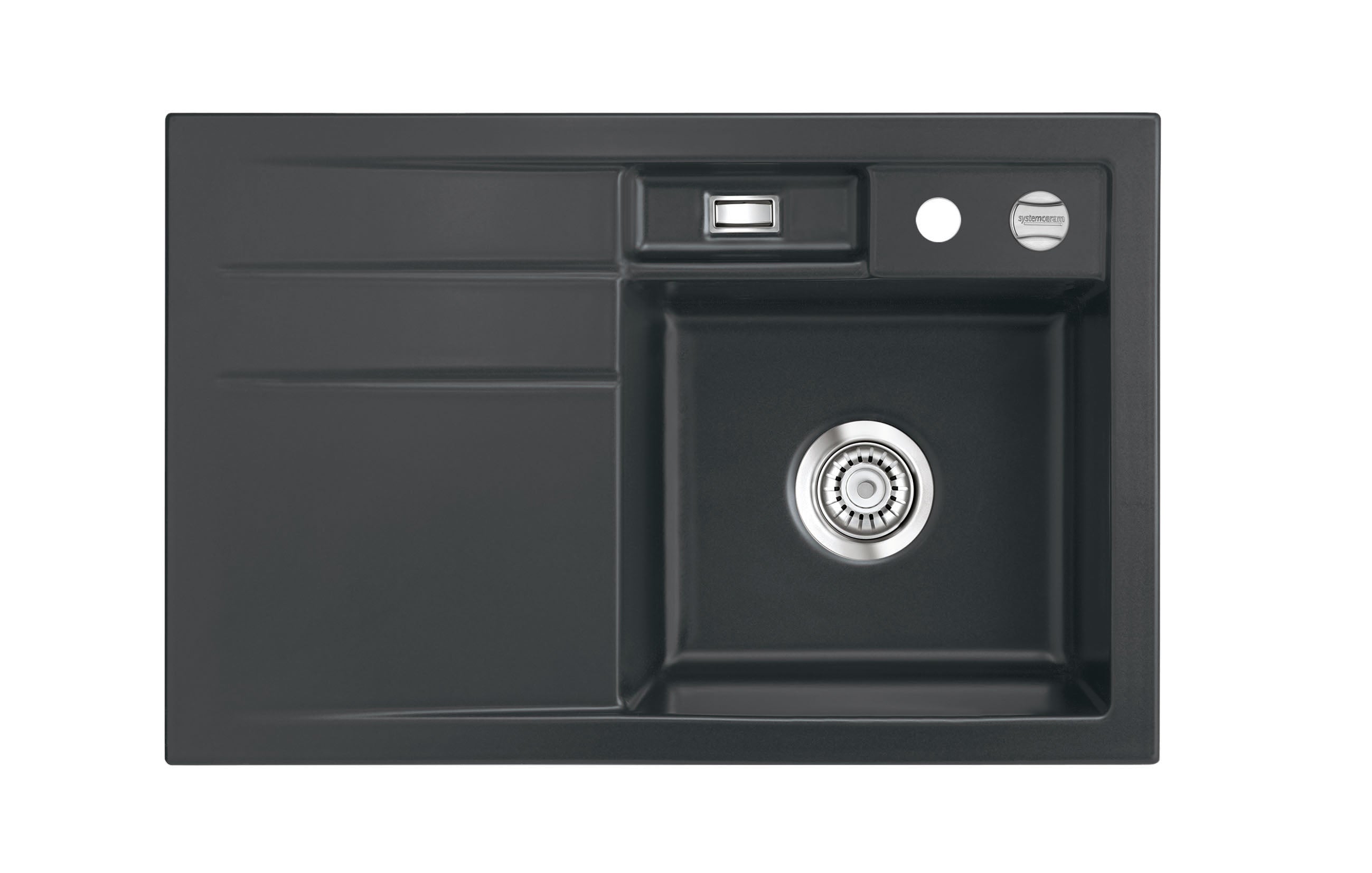 SYSTEMCERAM Einbauspüle Bela 78 F Be. Re. Schiefer 85 inkl. Excenterbetätigung, für 45 cm Schrankbreite, Spüle zum flächenbündigen Einbau, inkl. 4 x Eckradien R 10 Auflage Becken rechts 55180285