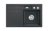 SYSTEMCERAM Einbauspüle Bela 78 F Be. Re. Schiefer 85 inkl. Excenterbetätigung, für 45 cm Schrankbreite, Spüle zum flächenbündigen Einbau, inkl. 4 x Eckradien R 10 Auflage Becken rechts 55180285