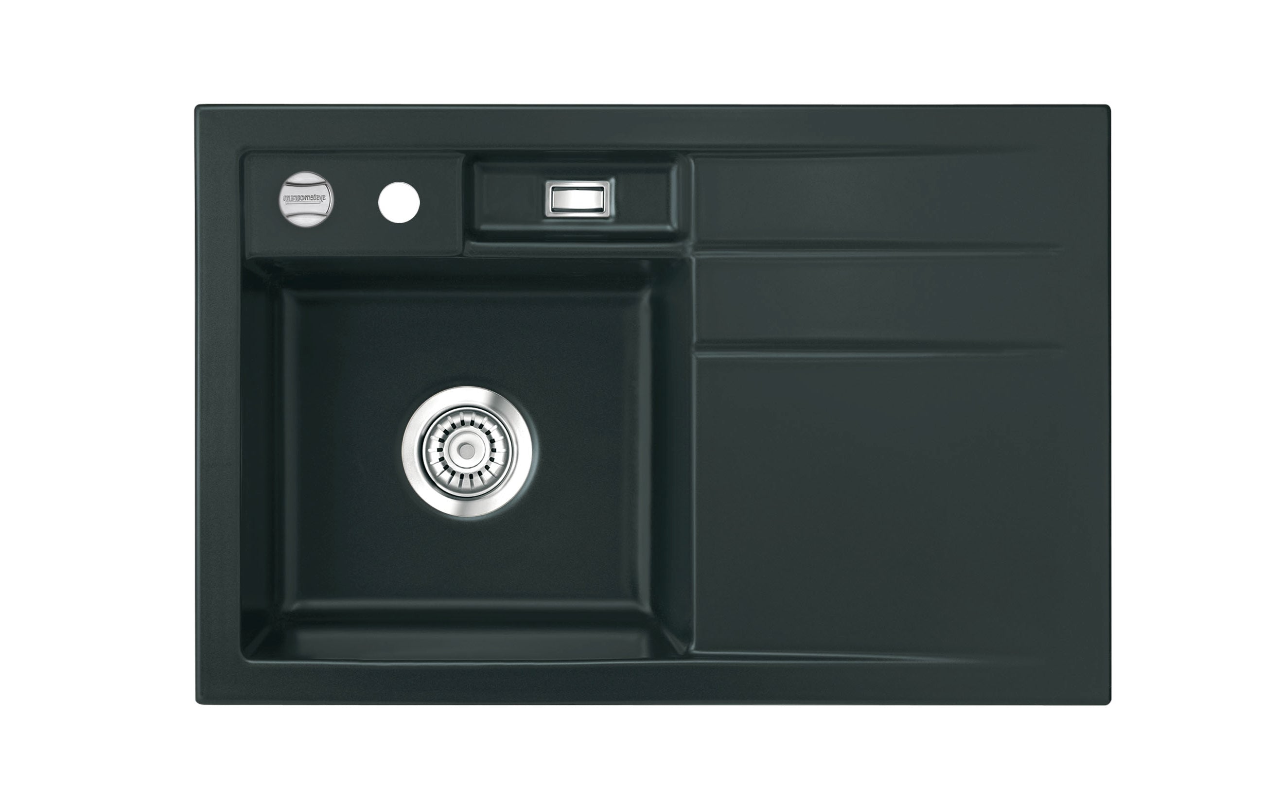 SYSTEMCERAM Einbauspüle Bela 78 F Be. Li. Eibe 56 inkl. Handbetätigung, für 45 cm Schrankbreite, Spüle zum flächenbündigen Einbau, inkl. 4 x Eckradien R 10 Auflage Becken links 55190156