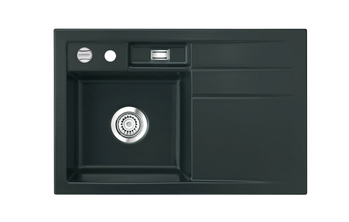 SYSTEMCERAM Einbauspüle Bela 78 F Be. Li. Eibe 56 inkl. Handbetätigung, für 45 cm Schrankbreite, Spüle zum flächenbündigen Einbau, inkl. 4 x Eckradien R 10 Auflage Becken links 55190156