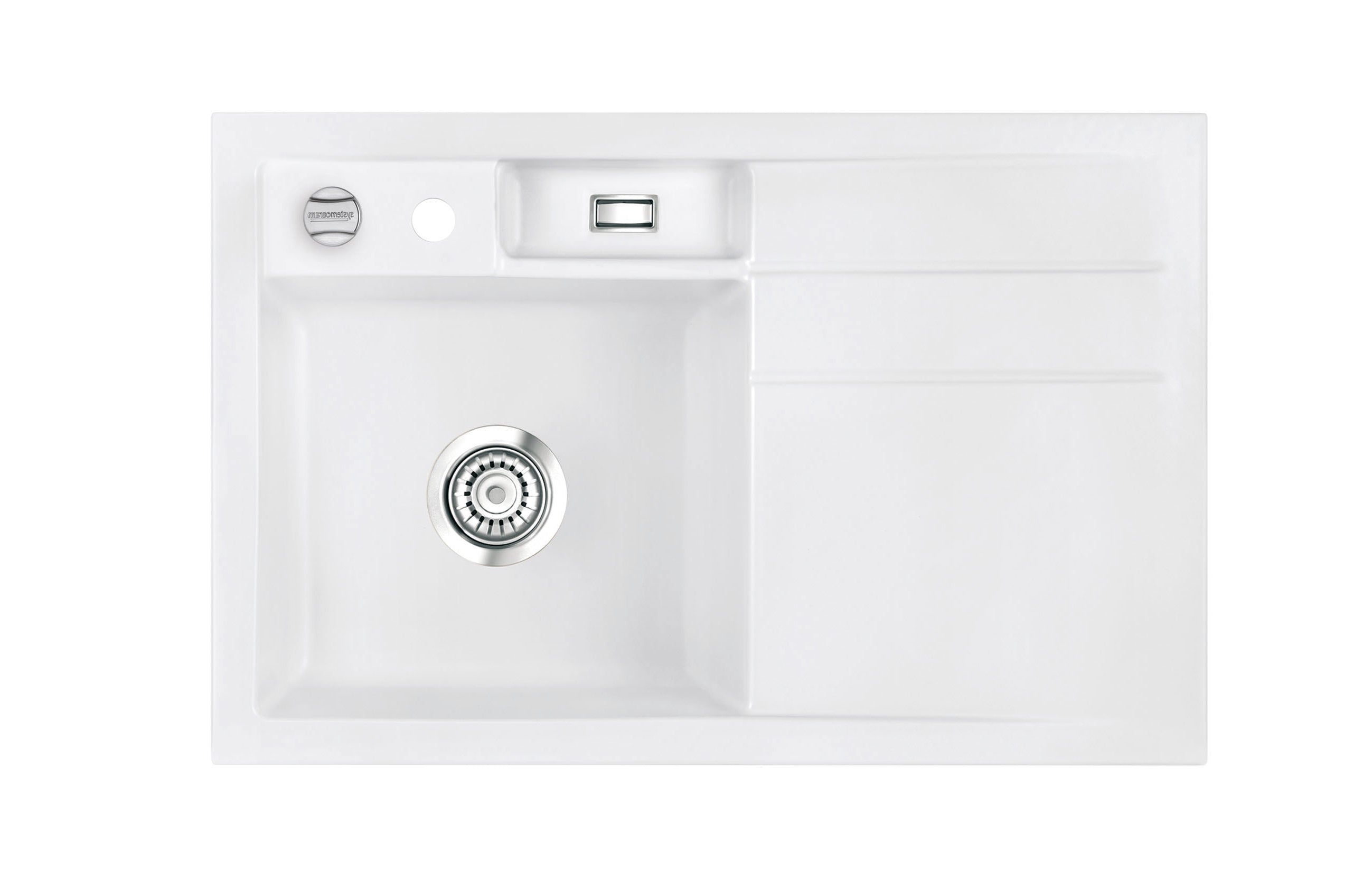 SYSTEMCERAM Einbauspüle Bela 78 F Be. Li. Grönland 12 inkl. Handbetätigung, für 45 cm Schrankbreite, Spüle zum flächenbündigen Einbau, inkl. 4 x Eckradien R 10 Auflage Becken links 55190112