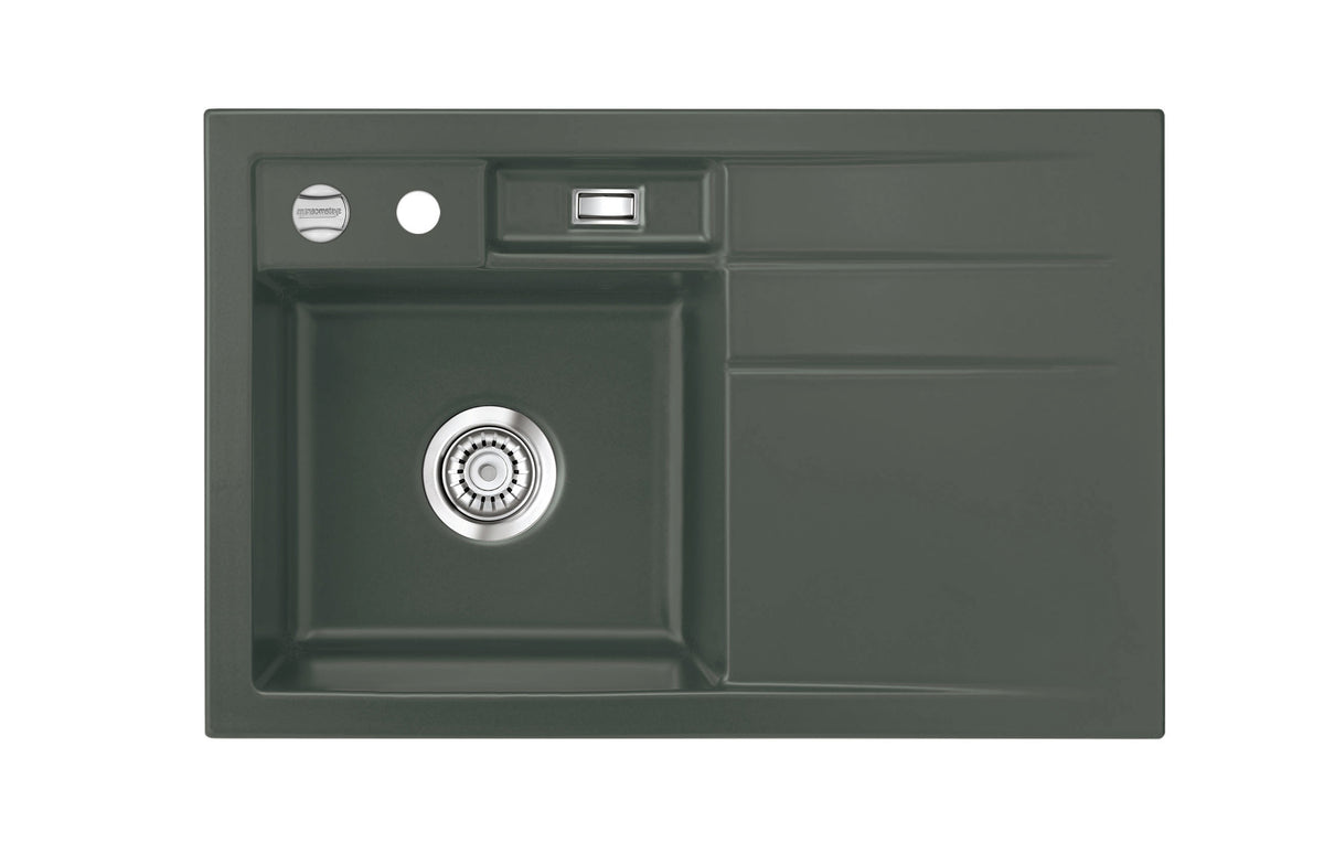 SYSTEMCERAM Einbauspüle Bela 78 F Be. Li. Lava 80 inkl. Excenterbetätigung, für 45 cm Schrankbreite, Spüle zum flächenbündigen Einbau, inkl. 4 x Eckradien R 10 Auflage Becken links 55190280